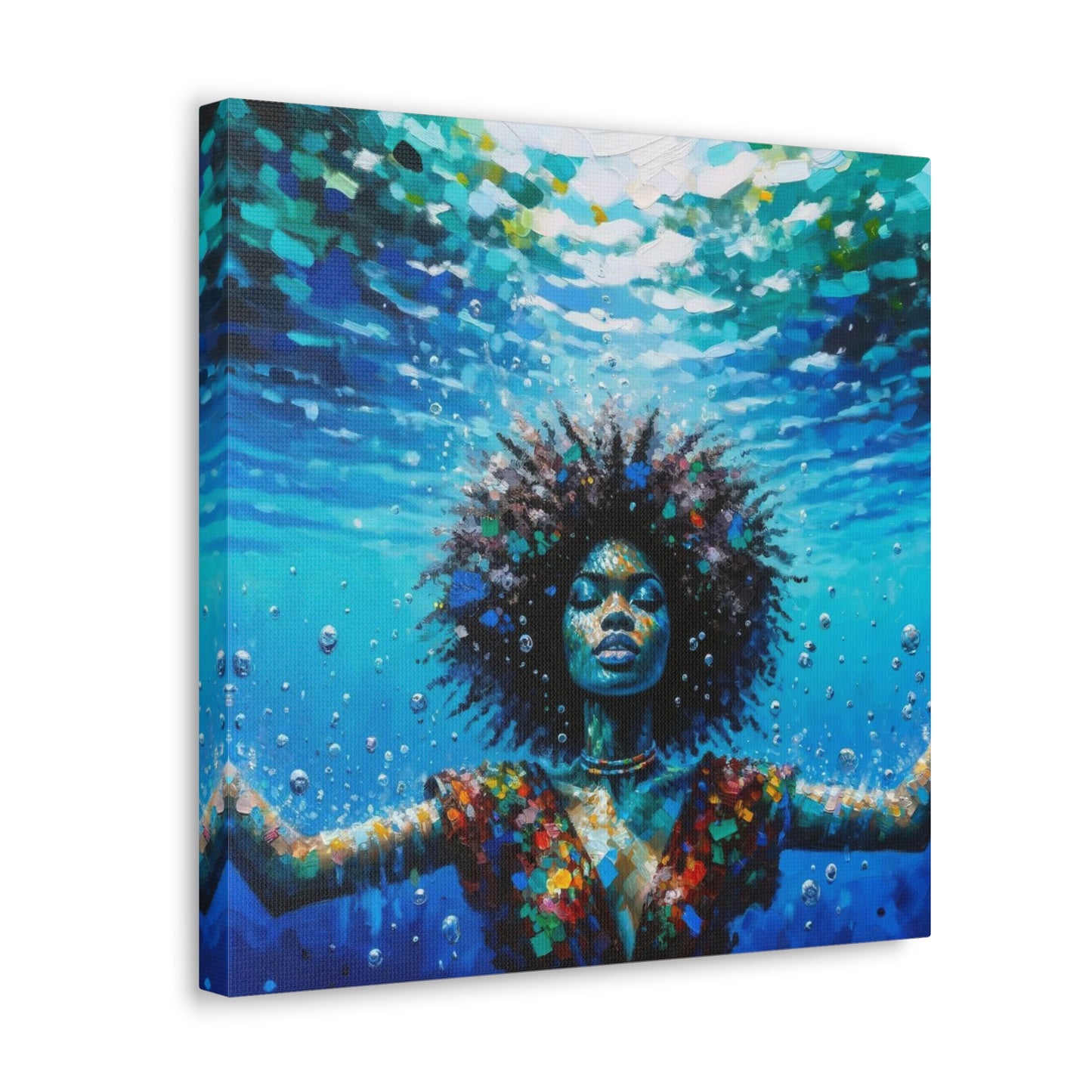 Art Print, Afro-Caribbean Woman, "Submerged" Oil Finish, West Indian Ethnicity, Cultural, Heritage, Abstract, Canvas Gallery Wrap