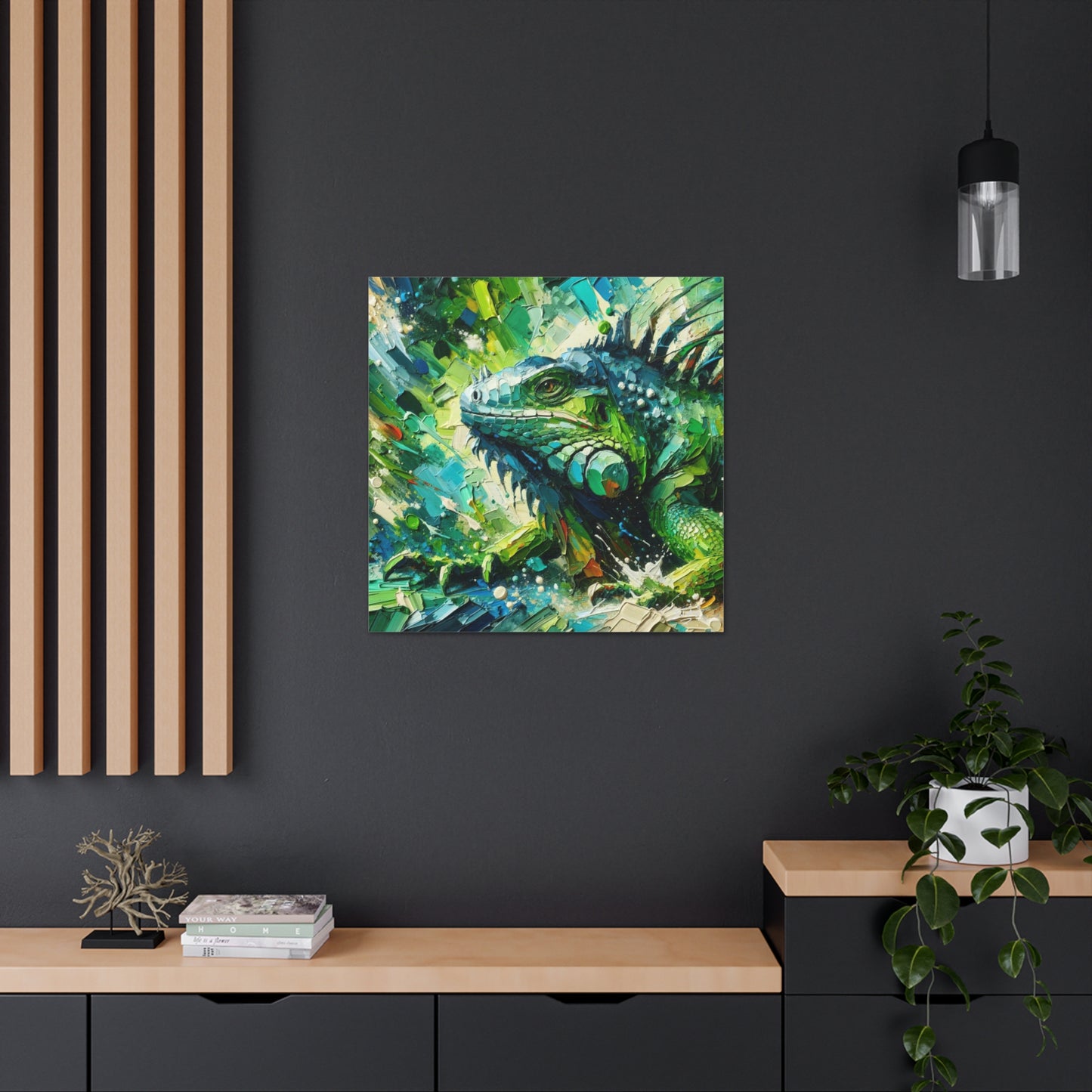 Art Print, Iguana, Caribbean Wildlife, Abstract Oil Finish, Caribbean Nature, Cultural, Heritage, Canvas Gallery Wrap