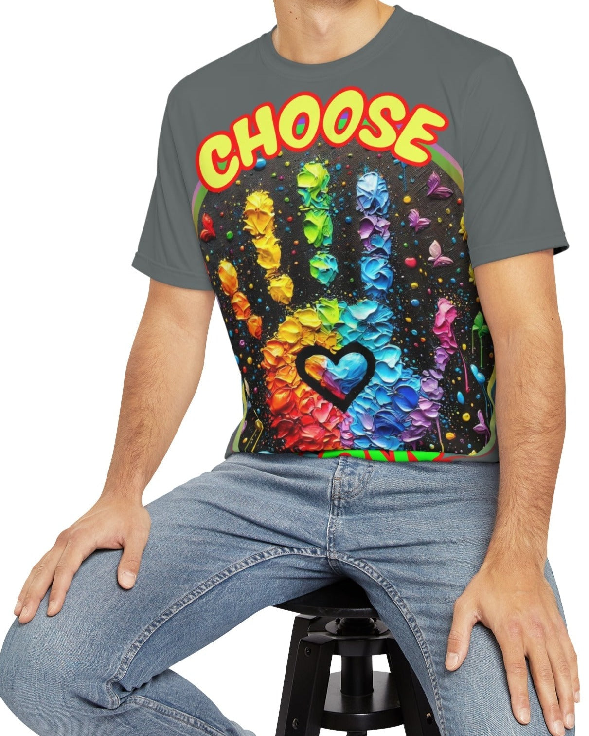 Men's Brushed Polyester Short Sleeve Tee (AOP), "Choose Love"