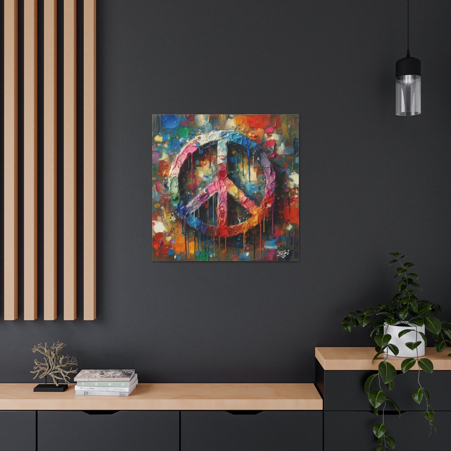 Art Print, "Peace" Oil Finish, Abstract, One Love, West Indian Ethnicity, Cultural, Heritage, Semi-Abstract, Canvas Gallery Wrap