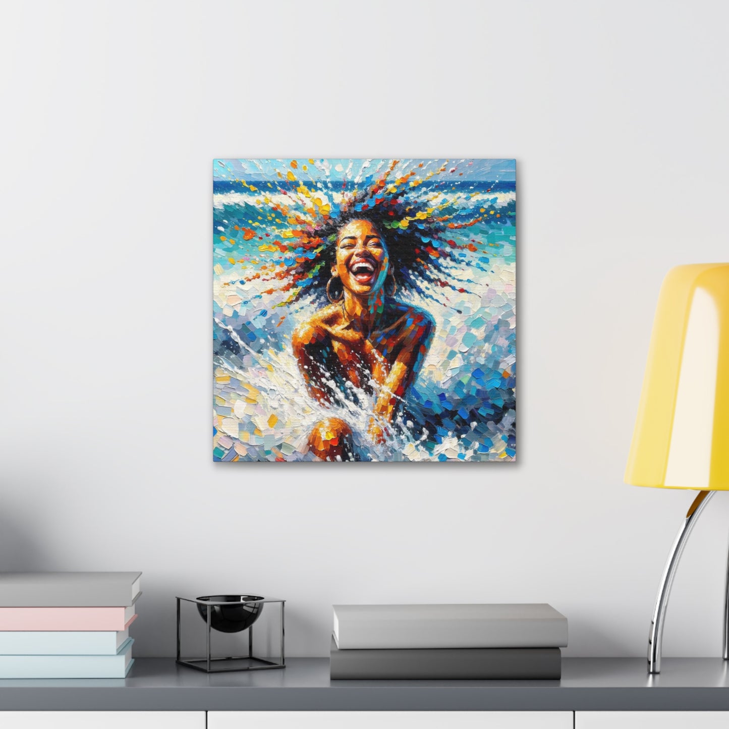 Art Print#3 of Dougla Woman's Exhilaration Captured - Joy, Laughter, Color, Caribbean Sea, Oil Finish, West Indian Art, Canvas Gallery Wraps