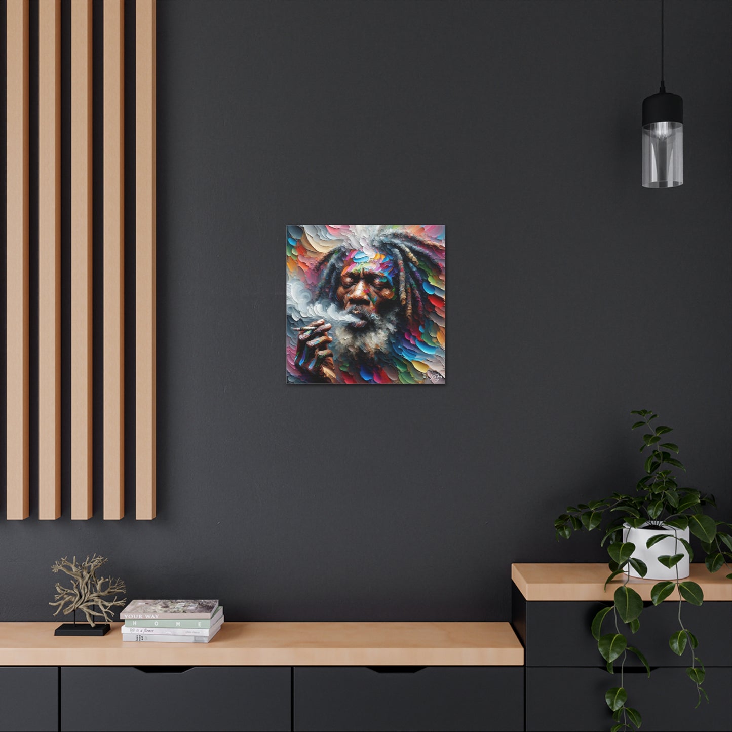 Art Print, "Rastaman Live Up (2)" Oil Finish, West Indian Ethnicity, Cultural, Heritage, Semi-Abstract, Canvas Gallery Wrap