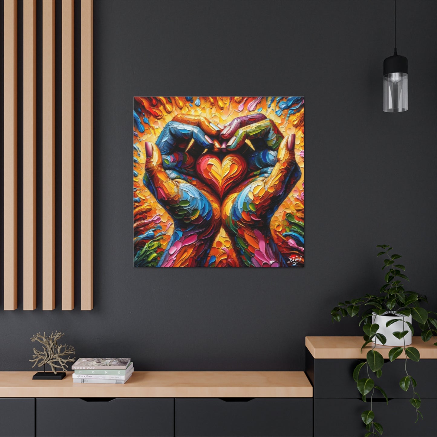 Art Print, Hands 'In Love,' Oil Finish, Unity, One Love, Semi-Abstract, Canvas Gallery Wrap