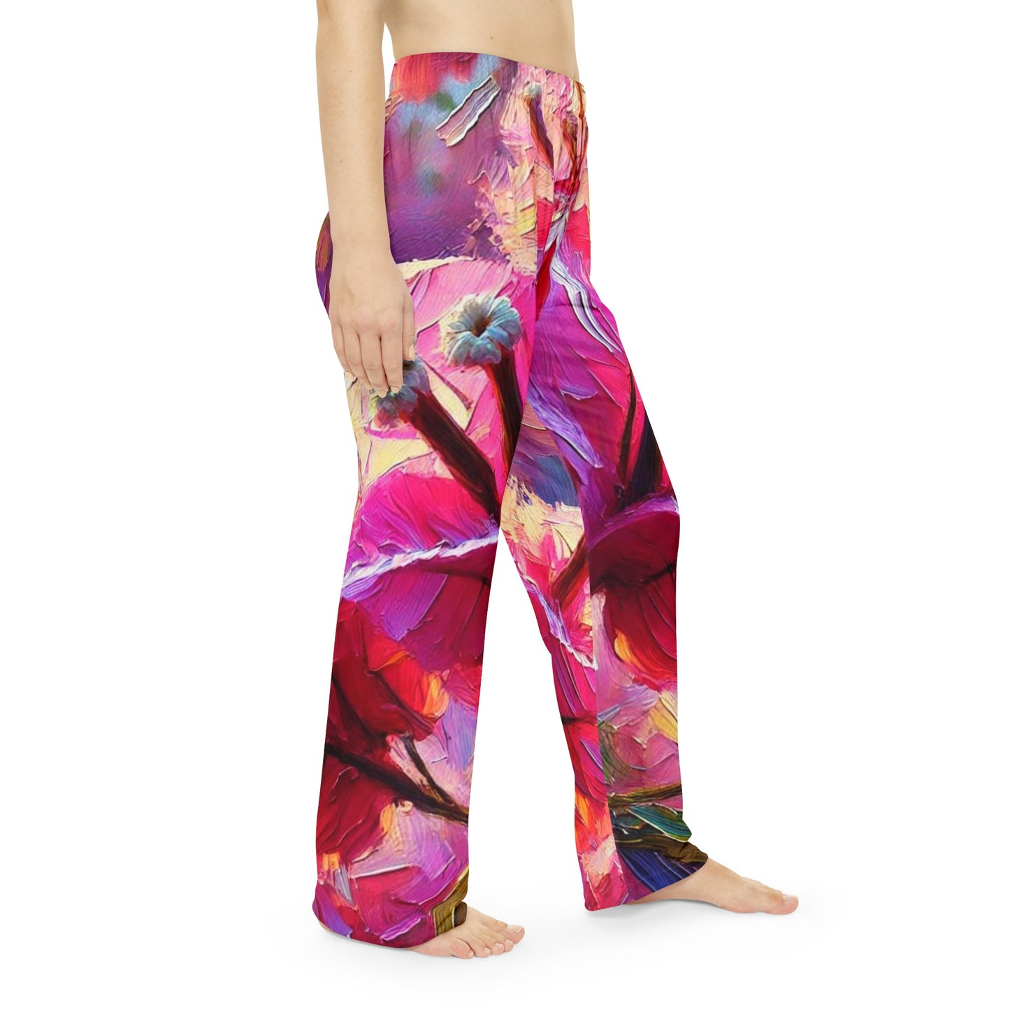 Women's Brushed Polyester Lounge Pants (AOP) Pink Floral Print