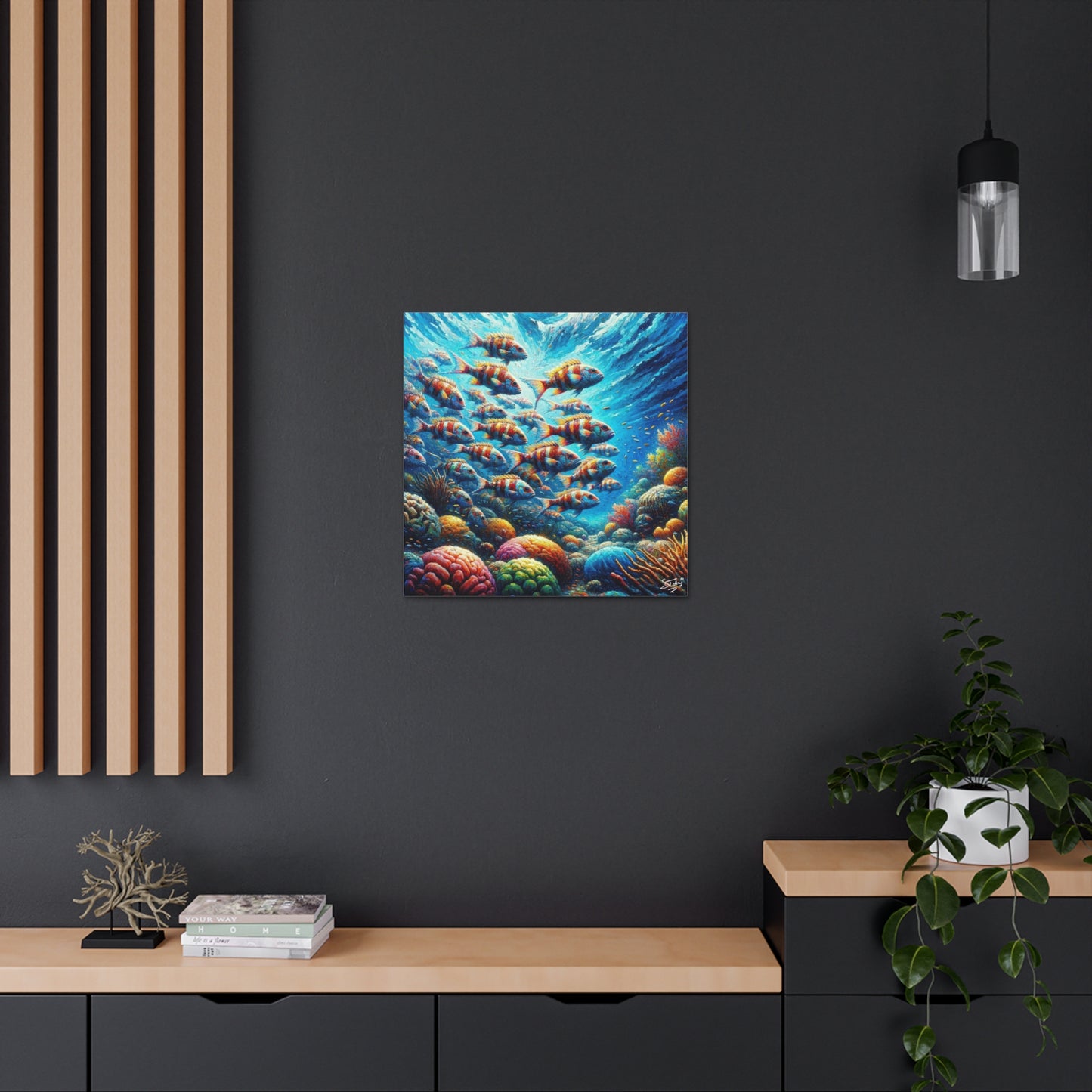 Art Print, School of Squirelfish, Oil Finish, Caribbean Nature, Canvas Gallery Wrap