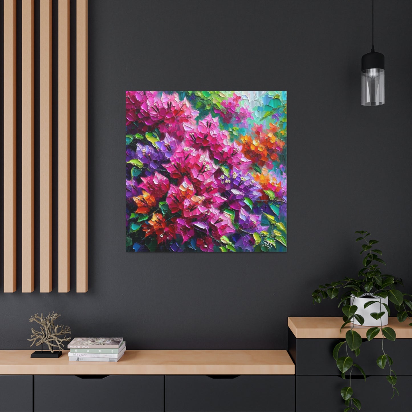 Art Print of Bougainvillea Flowers, Oil Finish, West Indian Art, Canvas Gallery Wraps