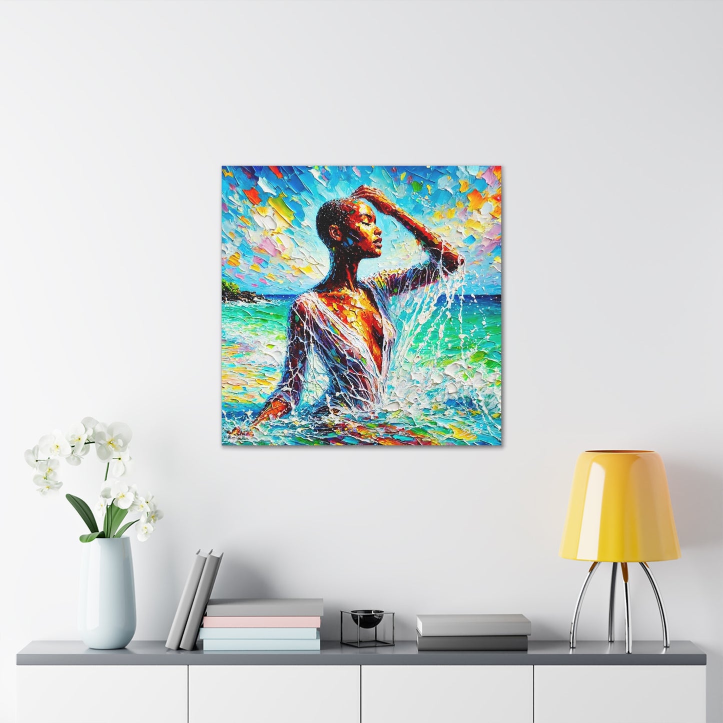 Art Print, Afro-Caribbean Woman, "Sea Bath" Abstract, Oil Finish, West Indian Ethnicity, Cultural, Heritage, Abstract, Canvas Gallery Wrap