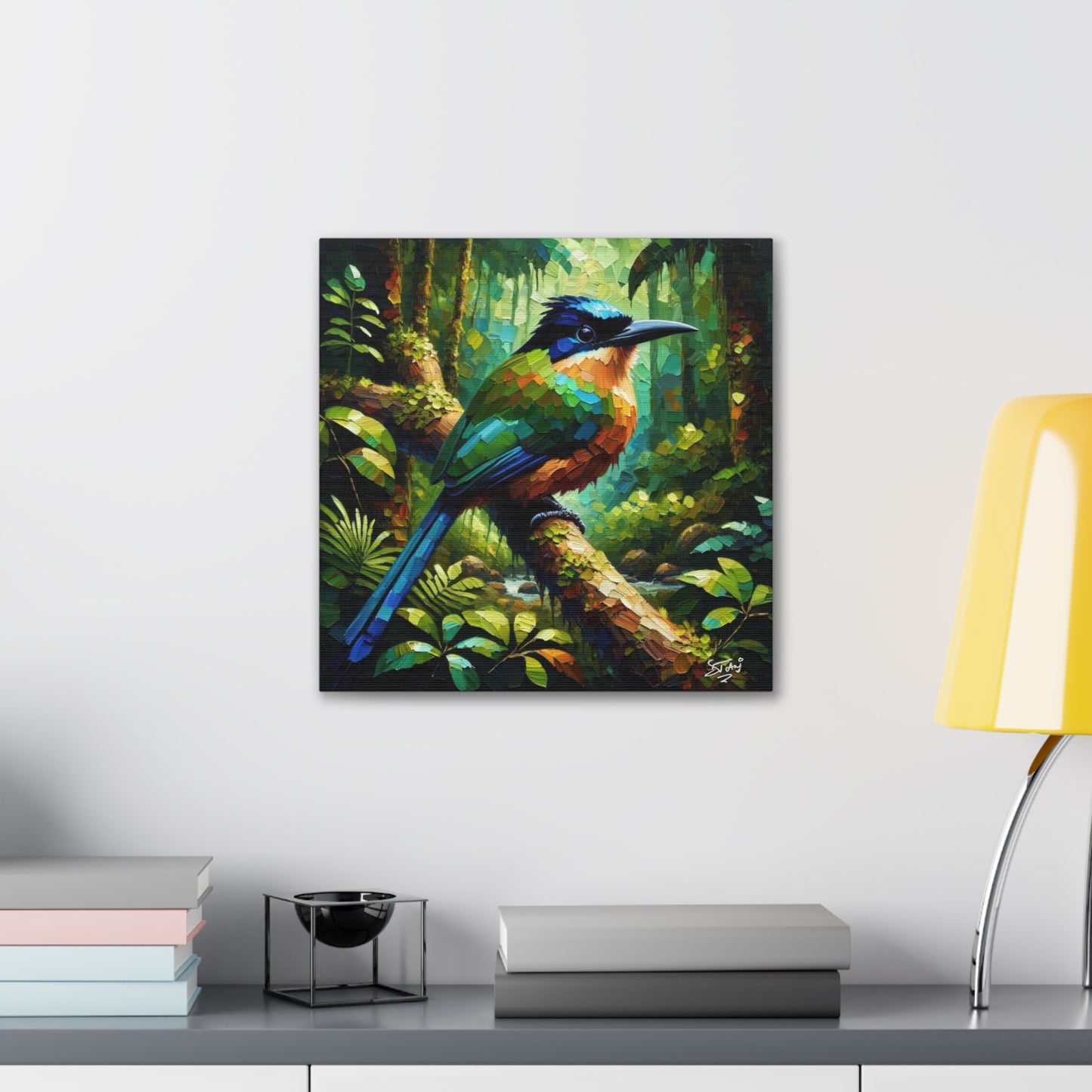 Art Print, Trinidad Motmot, Caribbean Birds, Abstract Oil Finish, Caribbean Nature, Cultural, Heritage, Canvas Gallery Wrap