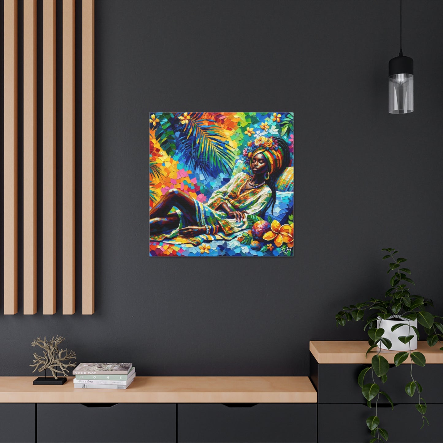 Art Print, Afro-Caribbean Woman, "Taking a Siesta" Oil Finish, West Indian Ethnicity, Cultural, Heritage, Abstract, Canvas Gallery Wrap