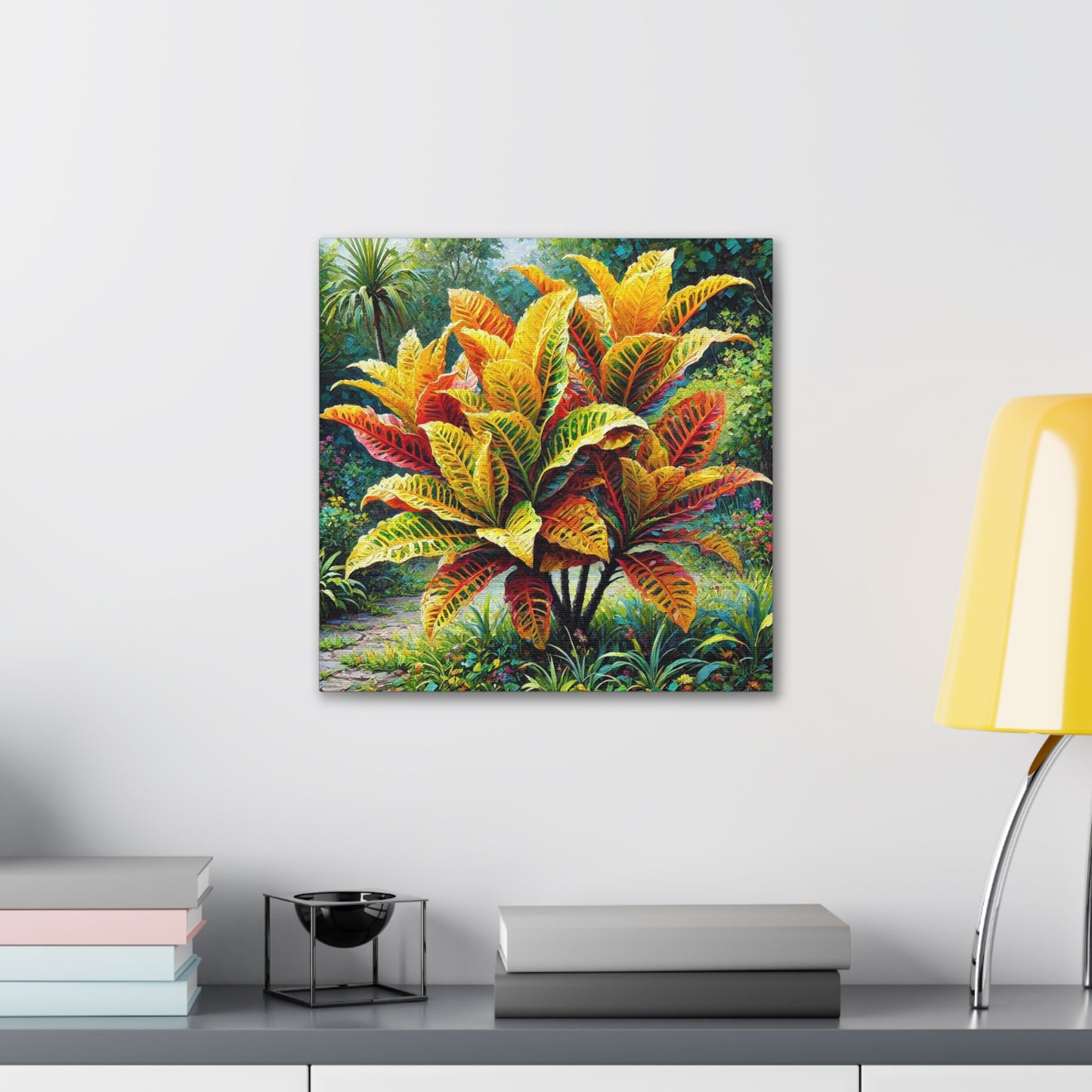 Art Print of Croton Garden, Oil Finish, West Indian Art, Canvas Gallery Wraps