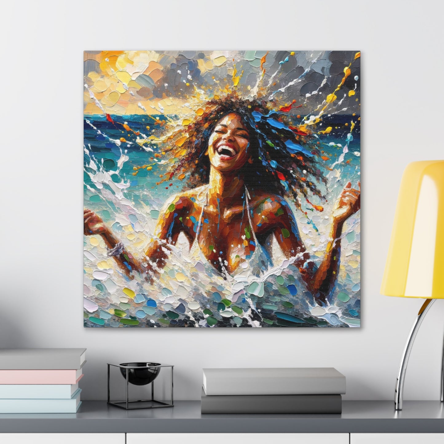 Art Print of Dougla Woman's Exhilaration Captured - Joy, Laughter, Color, Caribbean, Oil Finish, West Indian Art, Canvas Gallery Wraps