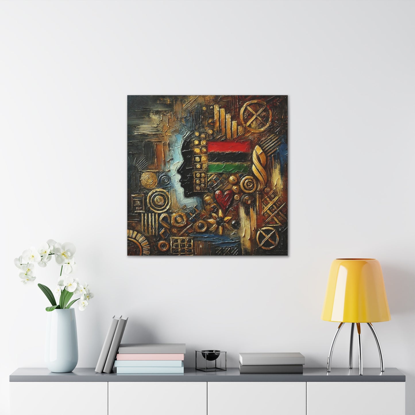 Art Print, African Print, Black Power, African Mask, Abstract Oil Finish, Unity, One Love, Canvas Gallery Wrap