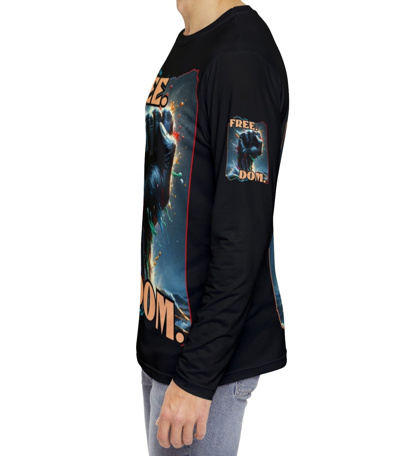 Men's Brushed Polyester Long Sleeve Shirt (AOP) "FREE.DOM."