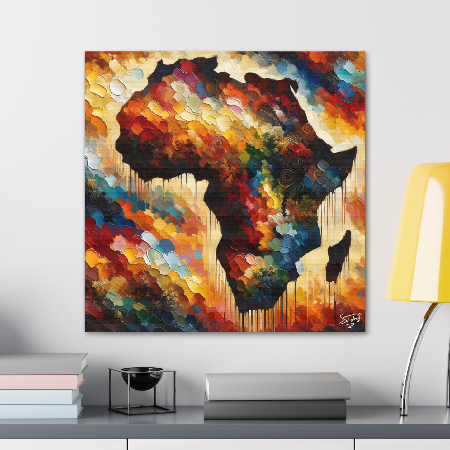 Art Print, "Africa" Oil Finish, West Indian Ethnicity, Cultural, Heritage, Abstract, Canvas Gallery Wrap