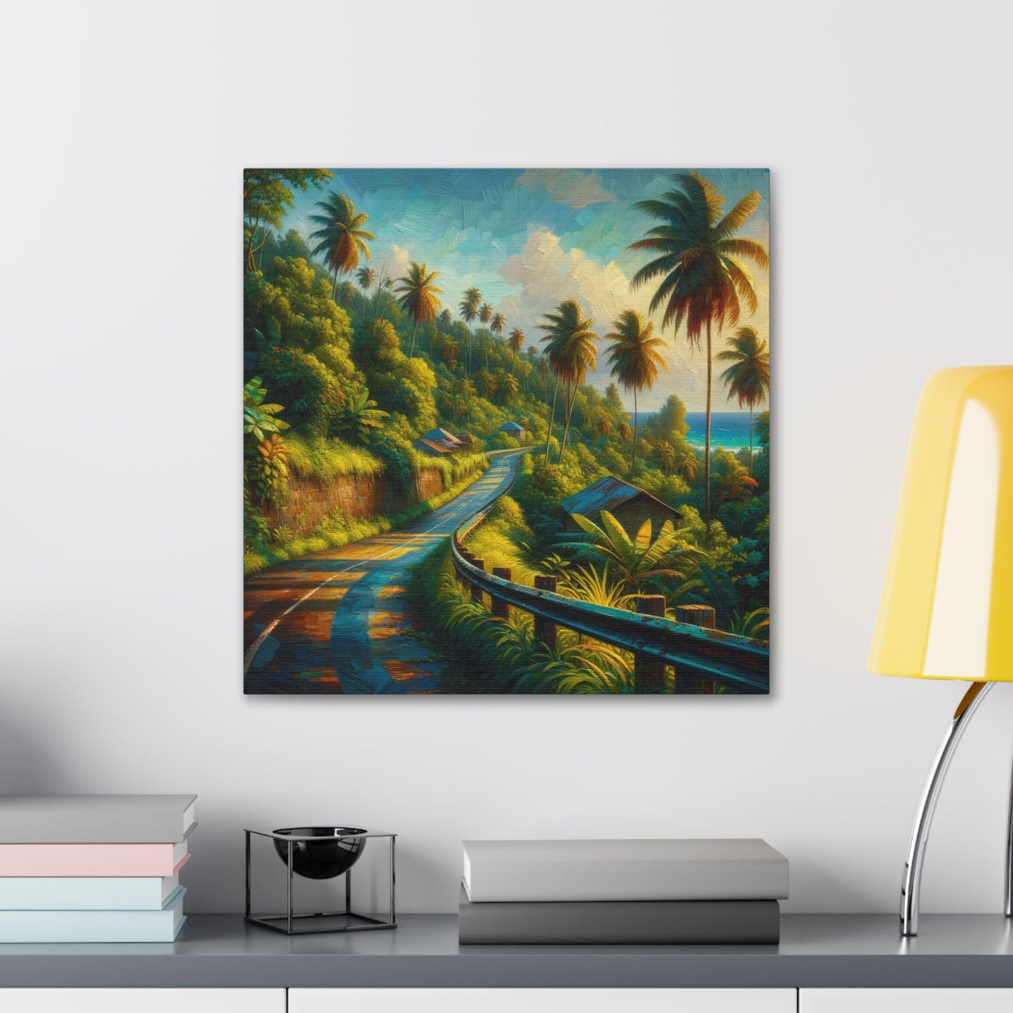 Art Print of Tranquil Countryside Road in Tobago, Oil Finish. Scenic Island, Caribbean, West Indian Art, Canvas Gallery Wraps