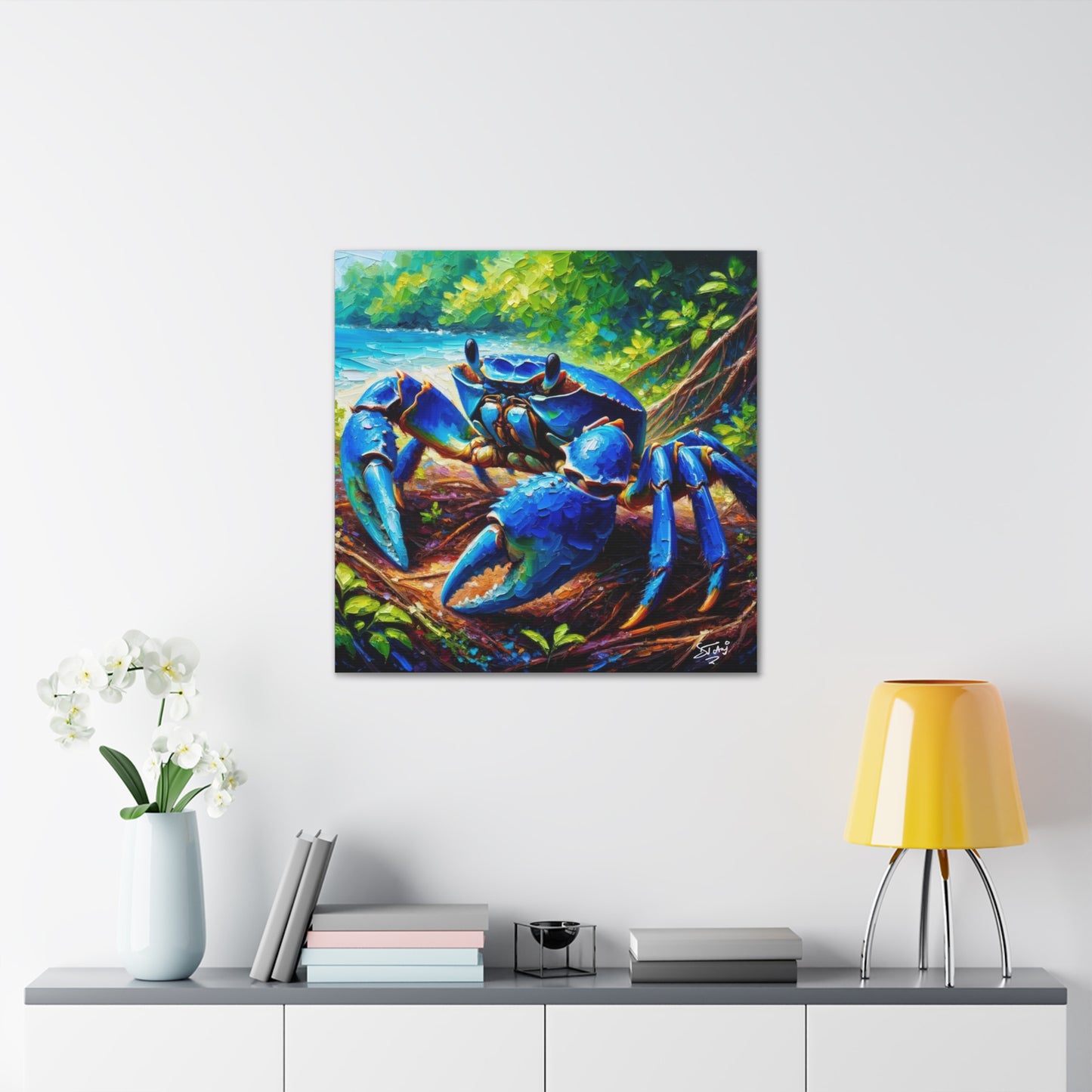 Art Print, Blue Crab, Caribbean Wildlife, Oil Finish, Caribbean Nature, Cultural, Heritage, Canvas Gallery Wrap