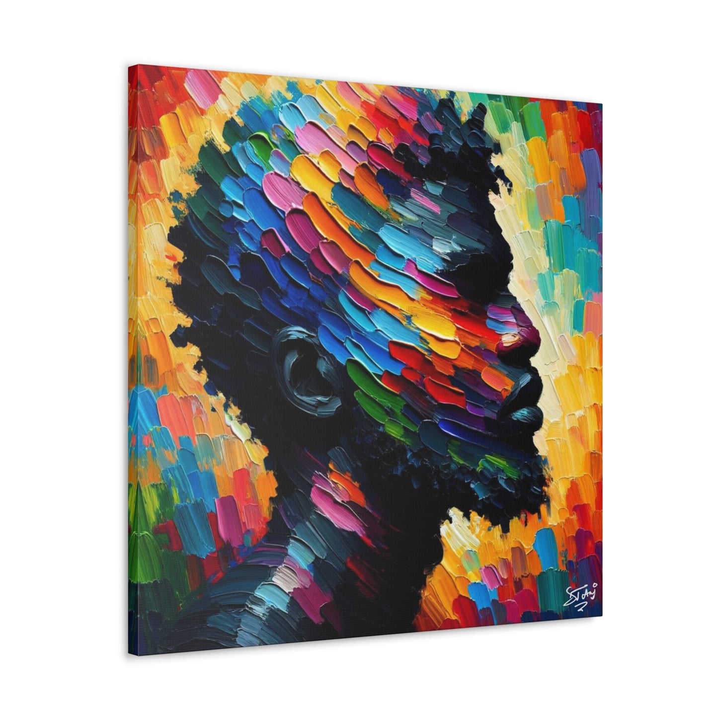 Art Print, Afro-Caribbean Man in Silhouette, Oil Finish, West Indian Ethnicity, Cultural, Heritage, Semi-Abstract, Canvas Gallery Wrap