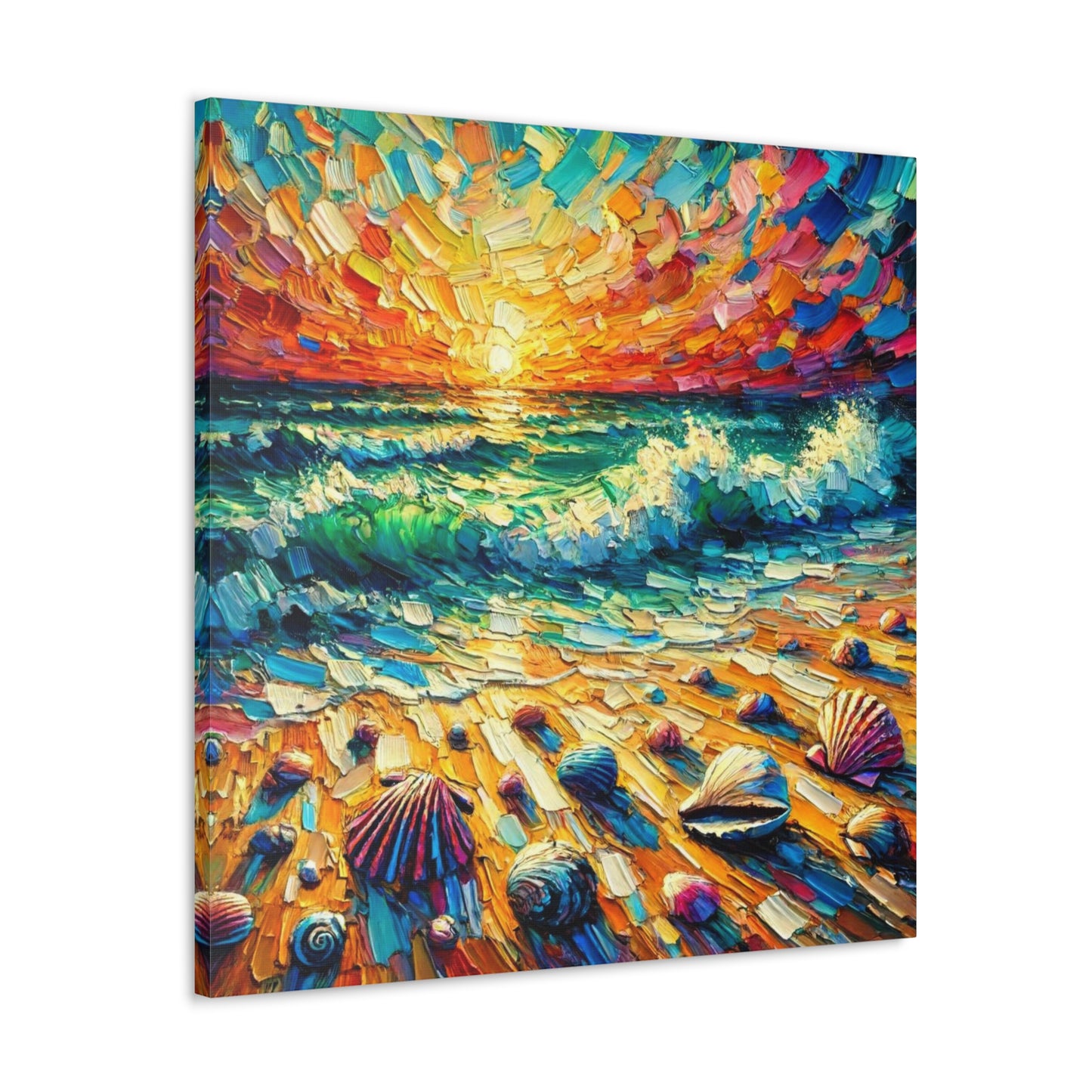 Art Print, Seashells on Caribbean Beach, Sunset, Semi-Abstract, Oil Painting, West Indian Art, Canvas Gallery Wraps