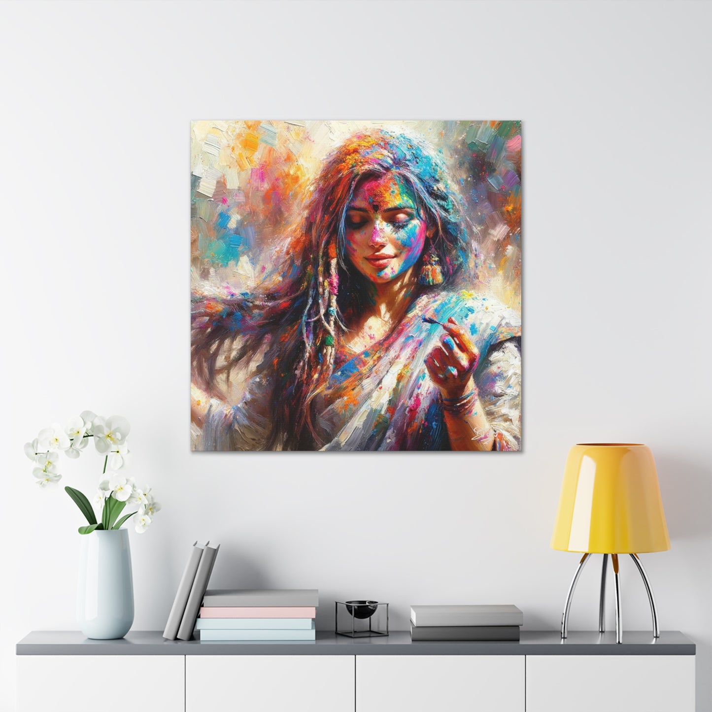 Art Print, Indo-Caribbean Woman, "Phagwa" Oil Finish, West Indian Ethnicity, Cultural, Heritage, Canvas Gallery Wrap