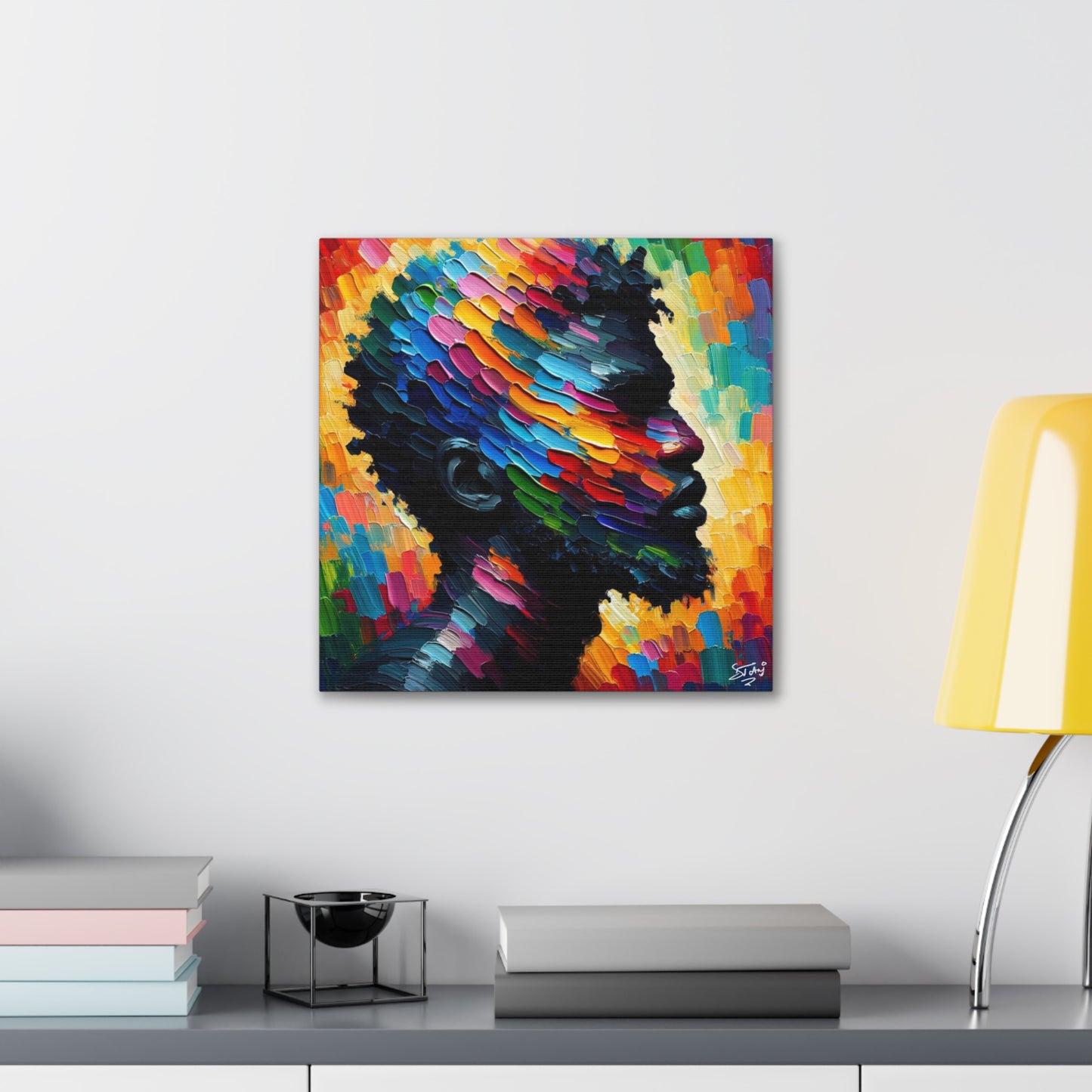 Art Print, Afro-Caribbean Man in Silhouette, Oil Finish, West Indian Ethnicity, Cultural, Heritage, Semi-Abstract, Canvas Gallery Wrap