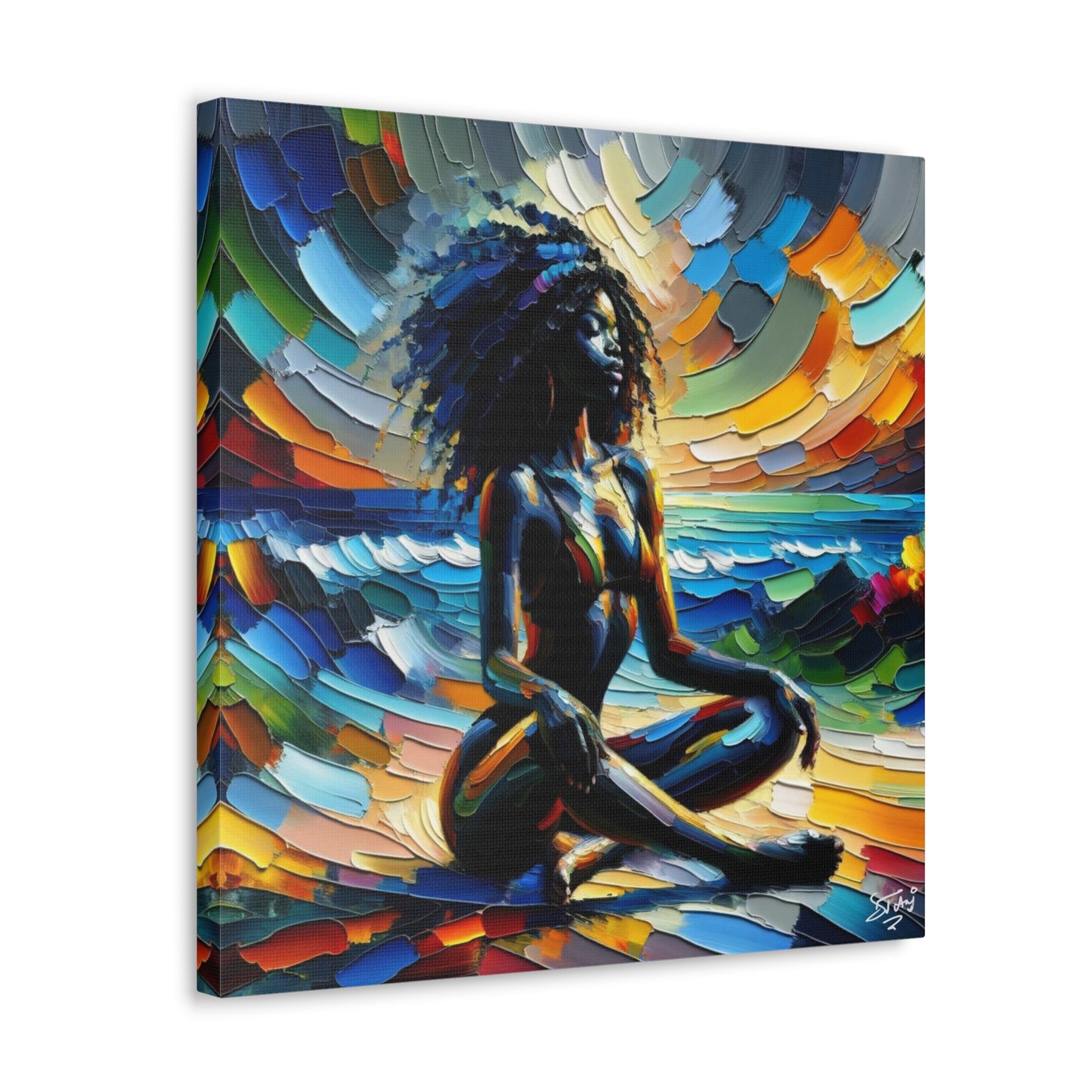 Art Print, Afro-Caribbean Woman, "Meditation" Abstract, Oil Finish, West Indian Ethnicity, Cultural, Heritage, Abstract, Canvas Gallery Wrap