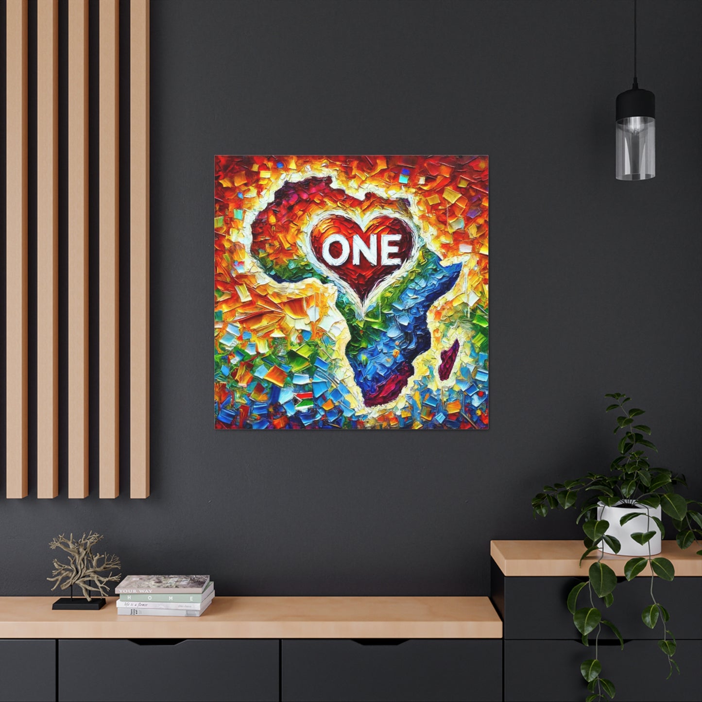 Art Print, "One Love" Oil Finish, Abstract, African Unity, Ethnicity, Cultural, Heritage, Semi-Abstract, Canvas Gallery Wrap