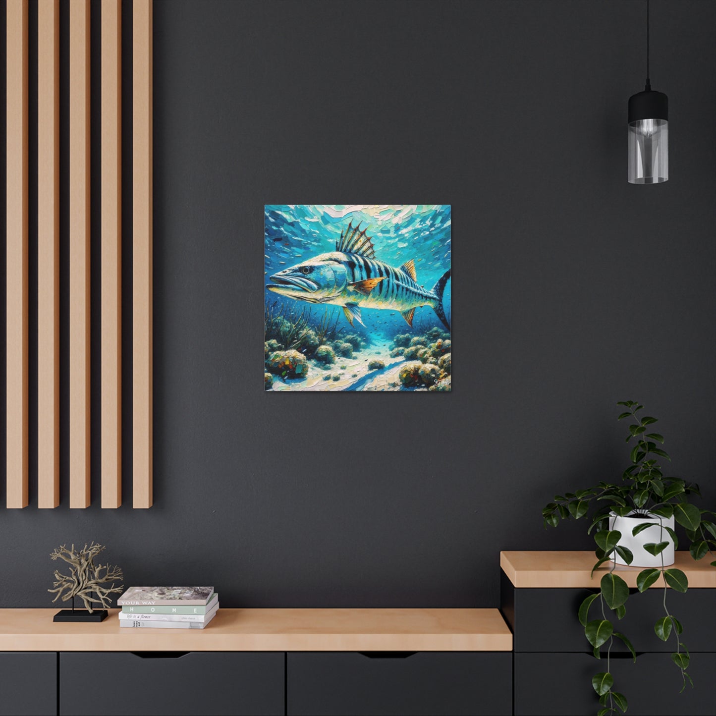 Art Print, Great Barracuda, Oil Finish, Caribbean Nature, Canvas Gallery Wrap