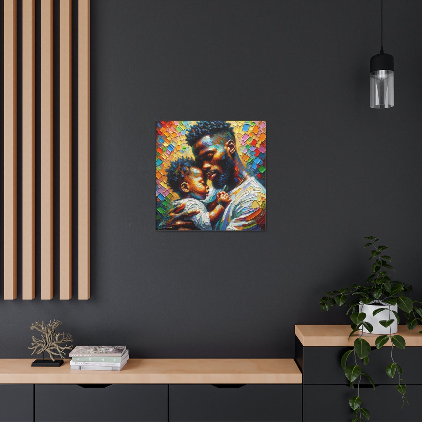 Art Print, Father & Son, Afro-Caribbean Man, Oil Finish, West Indian Ethnicity, Cultural, Heritage, Semi-Abstract, Canvas Gallery Wrap