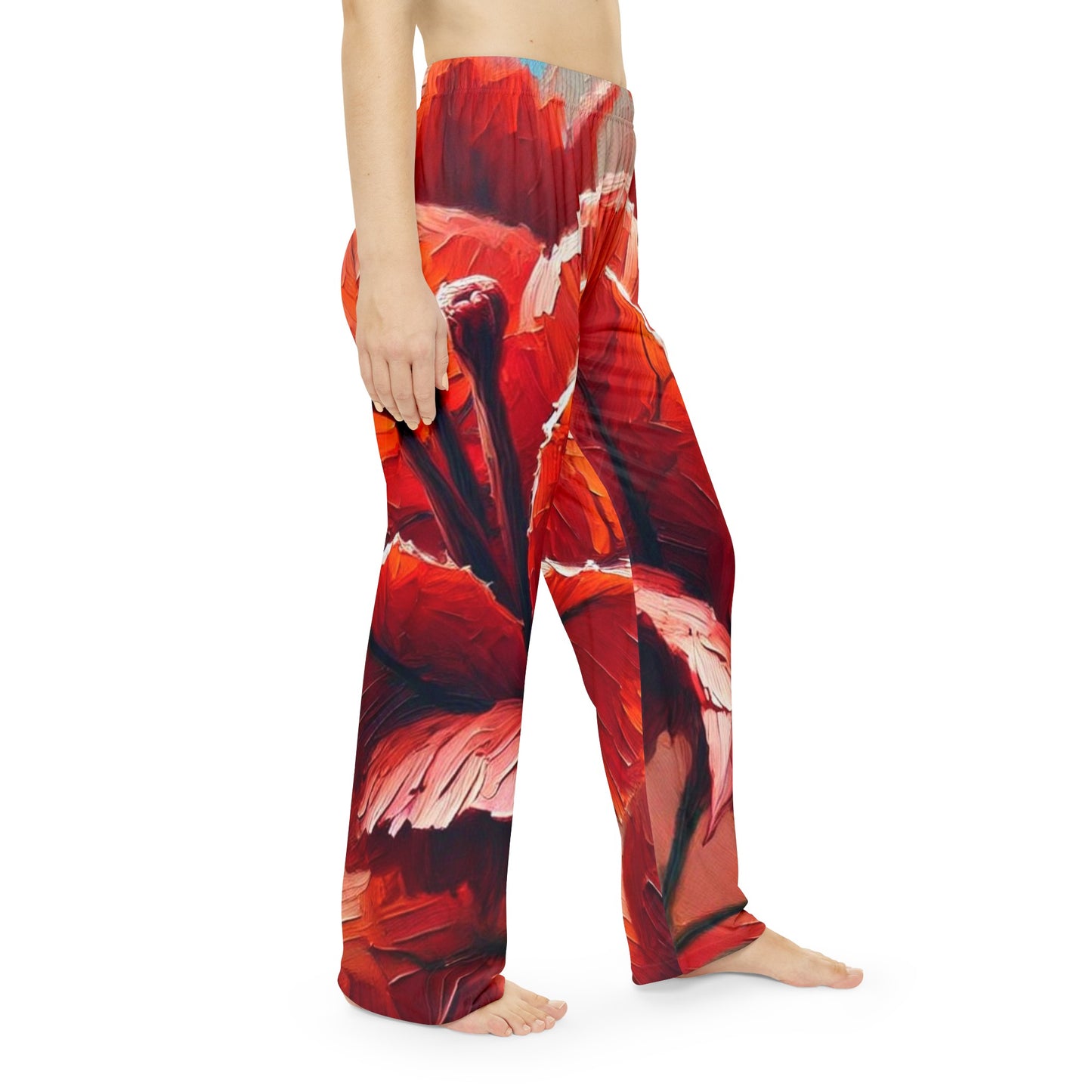 Women's Brushed Polyester Lounge Pants (AOP) Red Floral Print