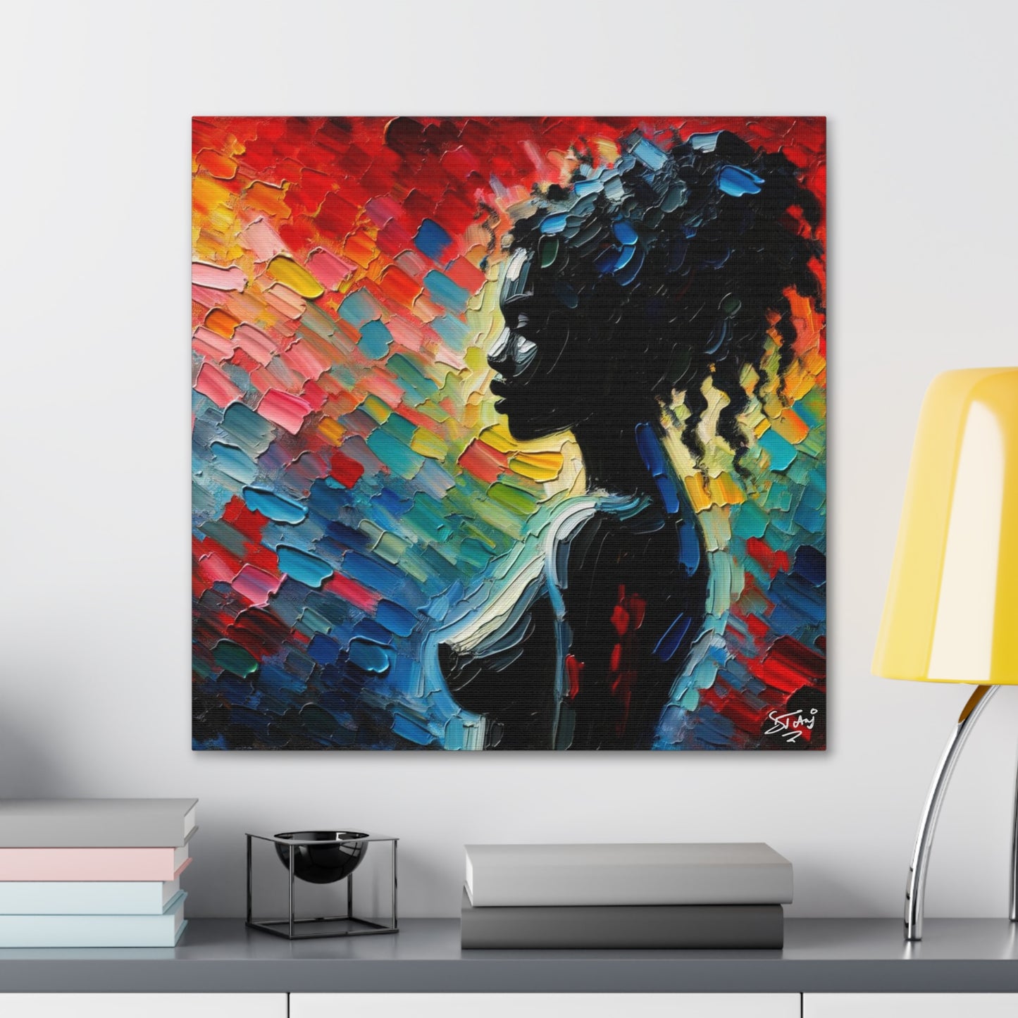 Art Print, Afro-Caribbean Woman, Silhouette, Oil Finish, West Indian Ethnicity, Cultural, Heritage, Abstract, Canvas Gallery Wrap