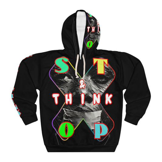 Unisex Pullover Hoodie (AOP) "Stop & Think"