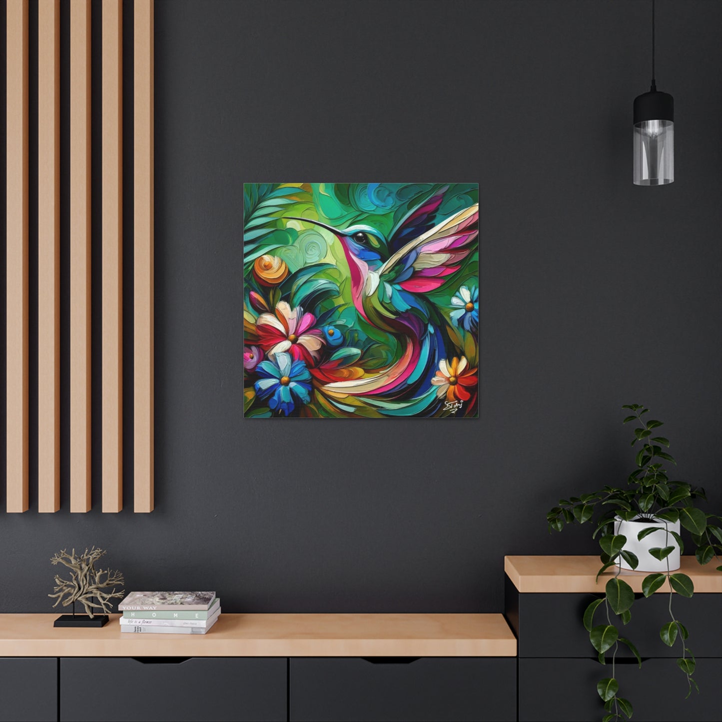 Art Print, Hummingbird, Caribbean Birds, Abstract Oil Finish, Caribbean Nature, Cultural, Heritage, Canvas Gallery Wrap