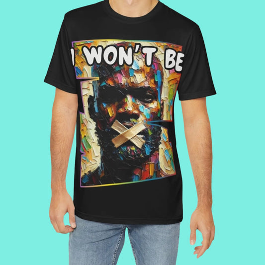 Men's Brushed Polyester Short Sleeve Tee (AOP), "I Won't Be Silenced"