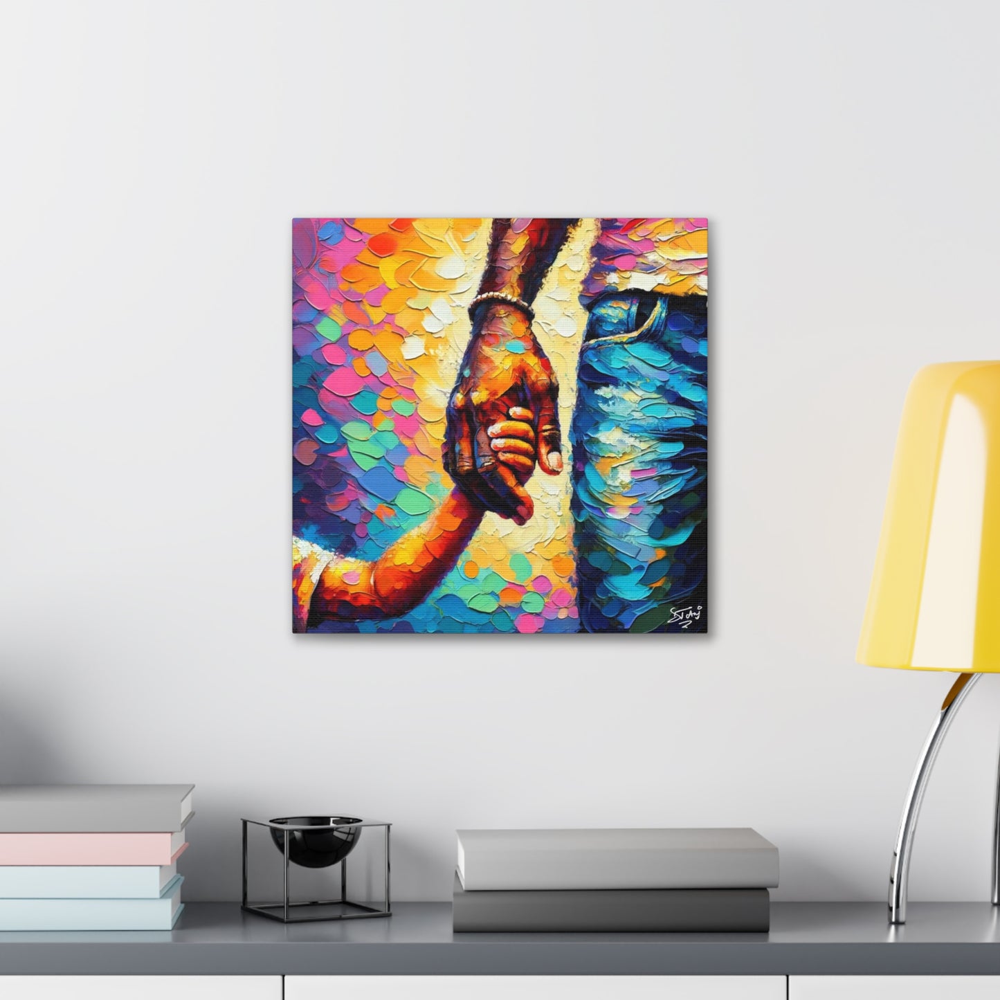 Art Print, Afro-Caribbean Father & Son, Oil Finish, West Indian Ethnicity, Cultural, Heritage, Abstract, Canvas Gallery Wrap