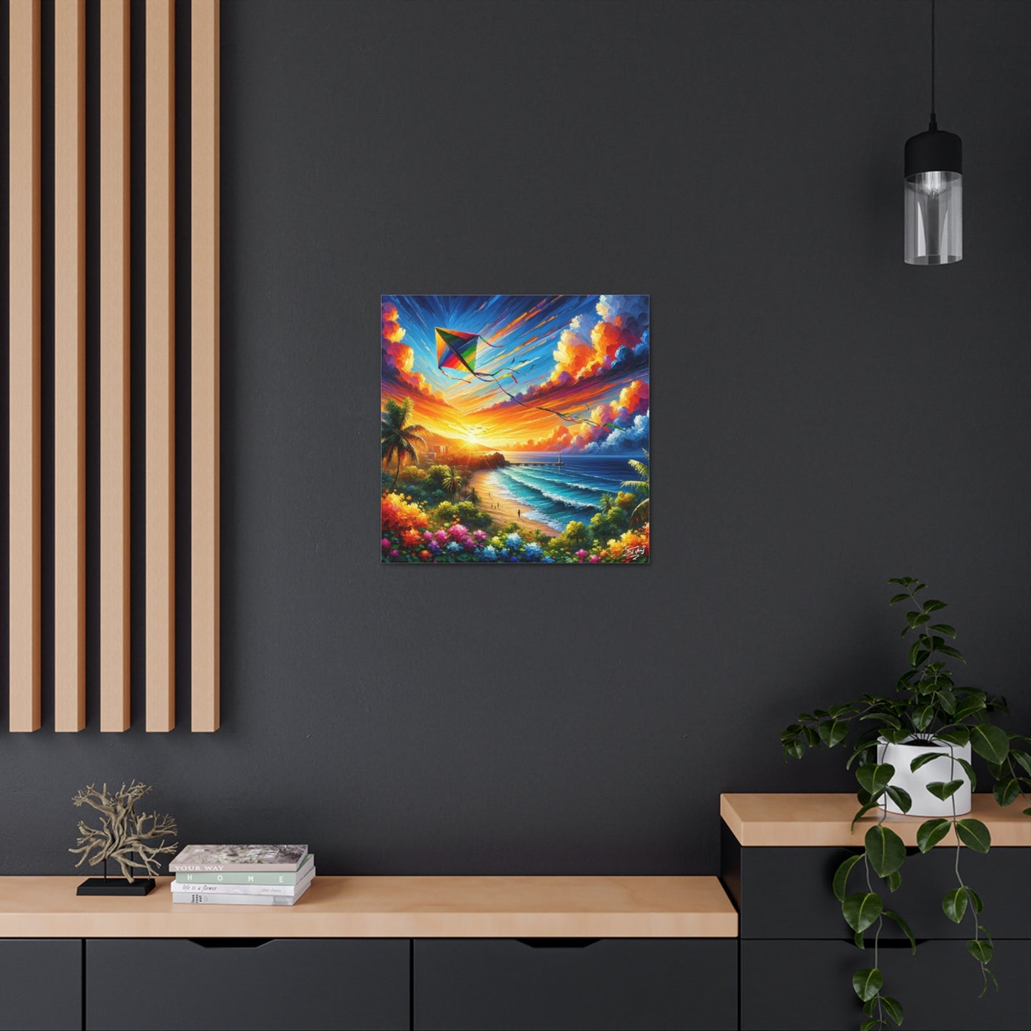 Art Print of Caribbean Sunset "Flying Kite," West Indian Art, Canvas Gallery Wraps