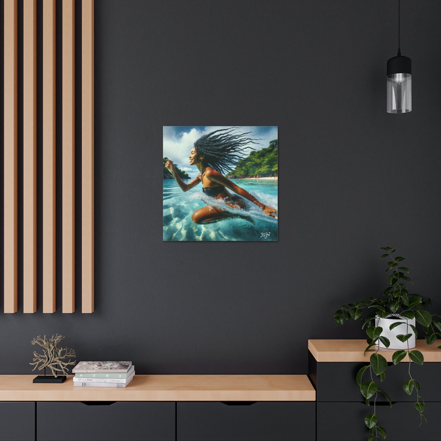 Art Print, Caribbean Woman, "Sea Bath" Abstract, Oil Finish, West Indian Ethnicity, Cultural, Heritage, Abstract, Canvas Gallery Wrap