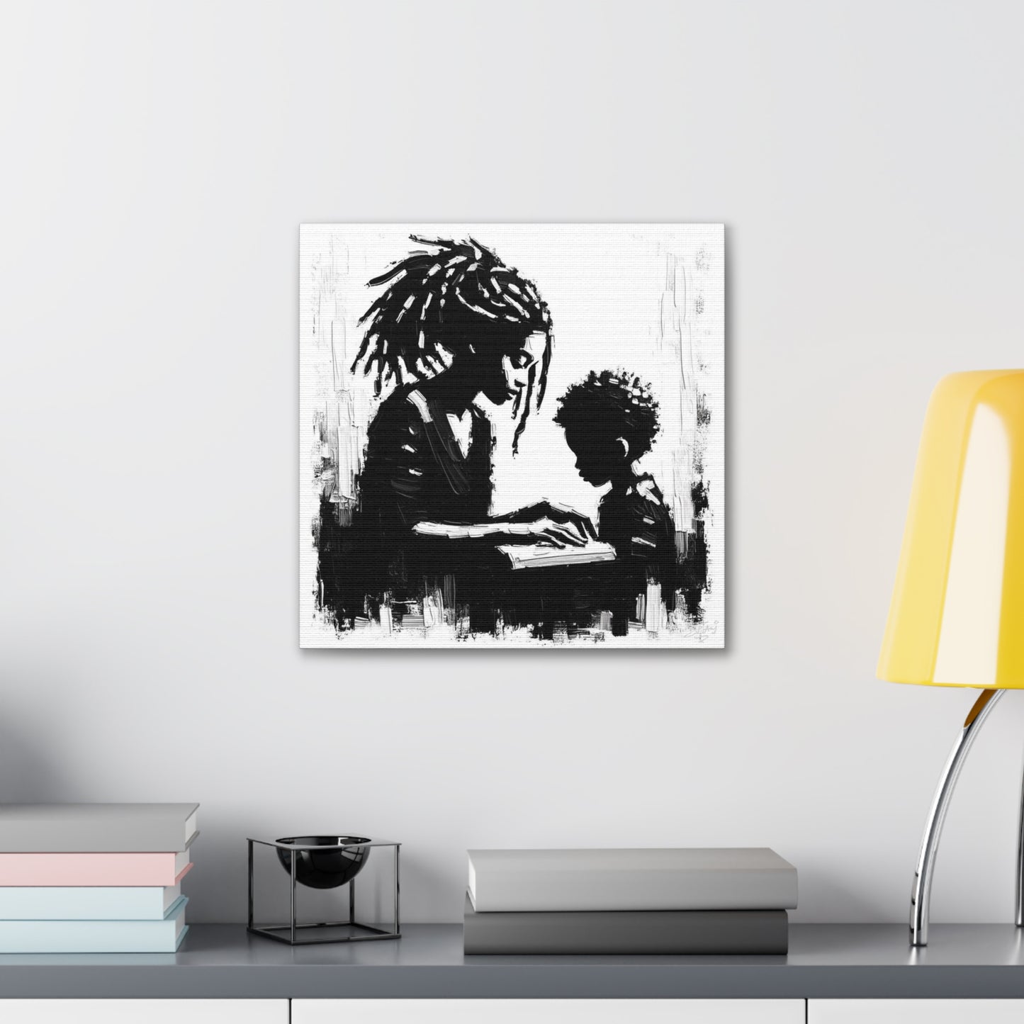 Art Print, Afro-Caribbean Mother & Son, Oil Finish, West Indian Ethnicity, Cultural, Heritage, Semi-Abstract, Canvas Gallery Wrap