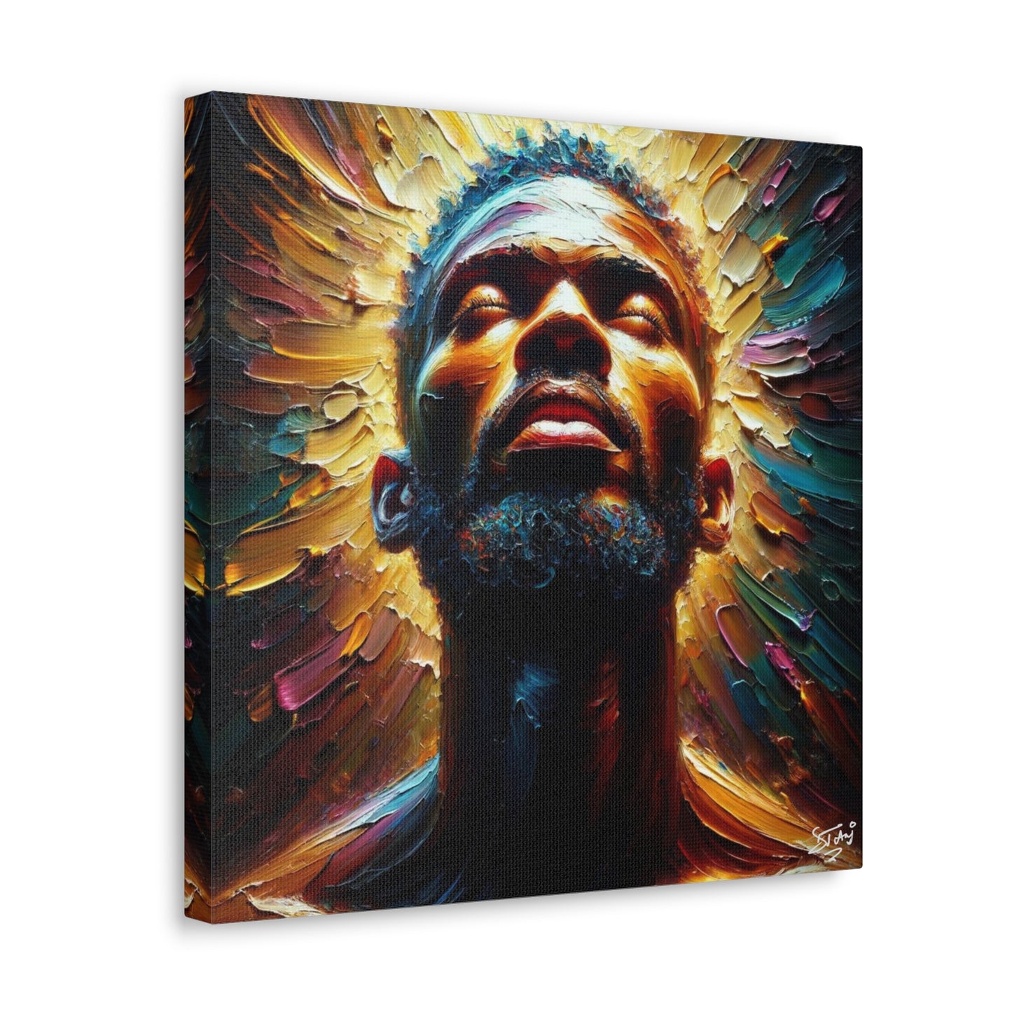 Art Print, Afro-Caribbean Man, "In the Light" Oil Finish, West Indian Ethnicity, Cultural, Heritage, Abstract, Canvas Gallery Wrap