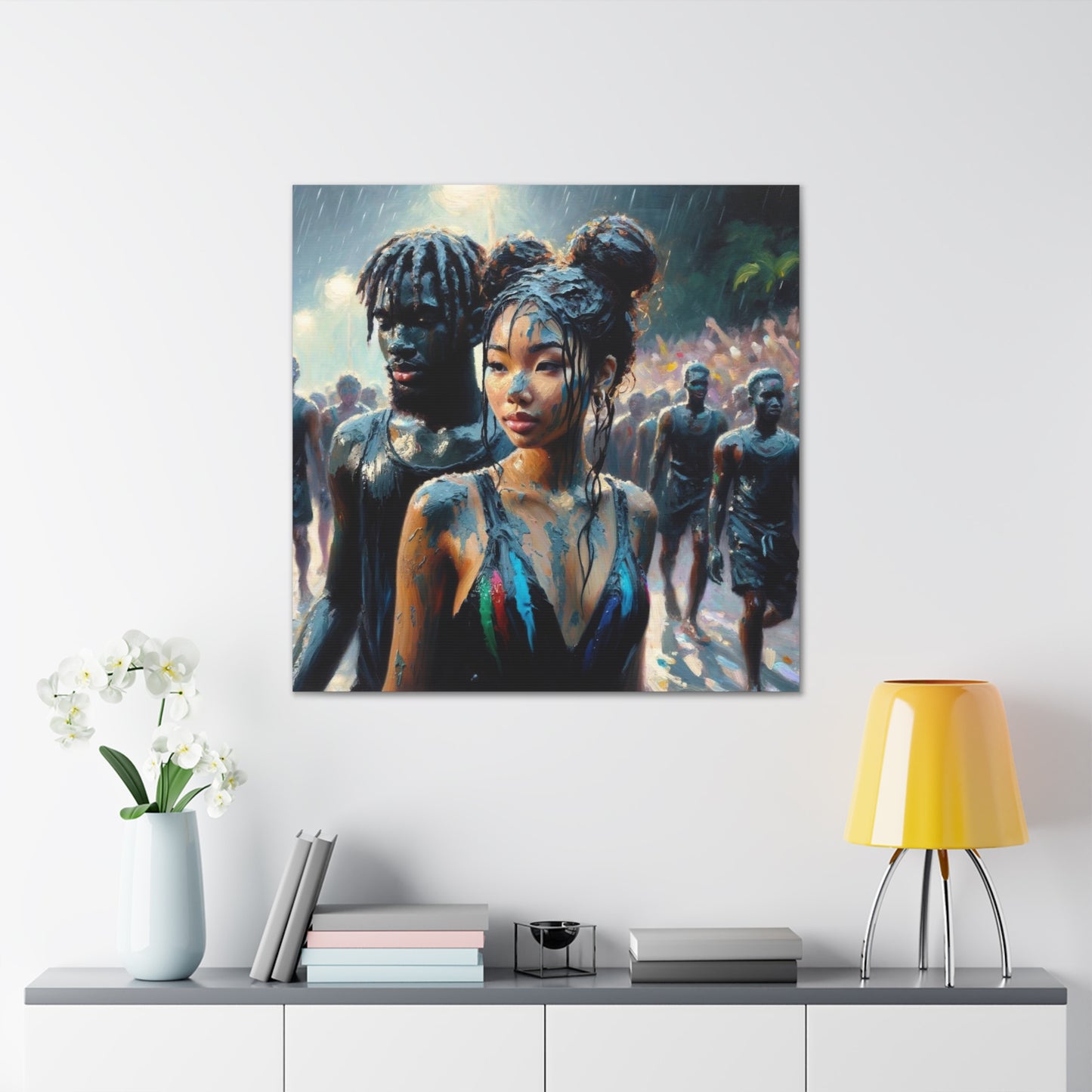 Art Print of Jouvert Morning, Afro-Caribbean Couple#5, Oil Finish, West Indian Ethnicity, Cultural, Heritage, Canvas Gallery Wraps