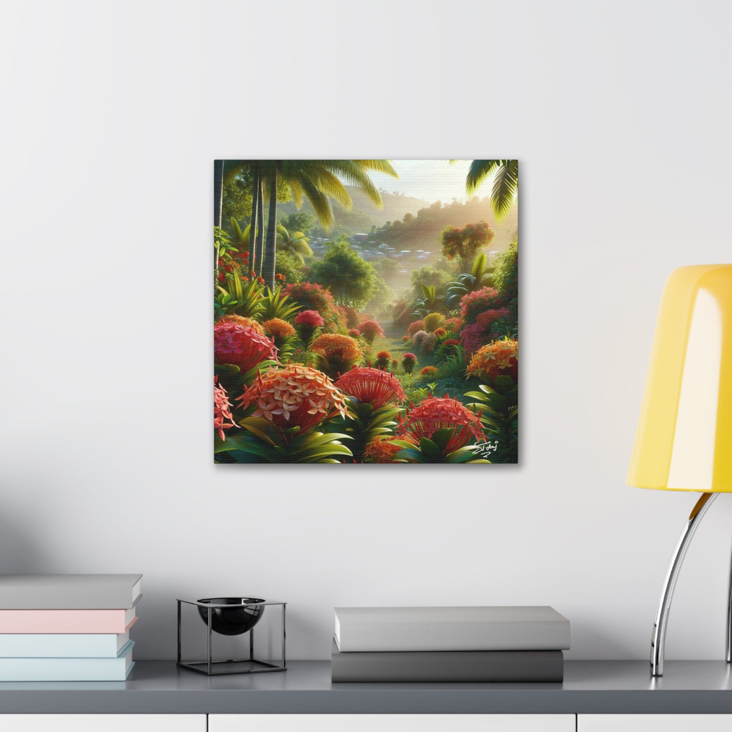 Oil Print #2 of Ixora Garden in The Caribbean, Vibrant and Vivid Colors of Ixora flowers, Trinidad and Tobago, Canvas Gallery Wraps