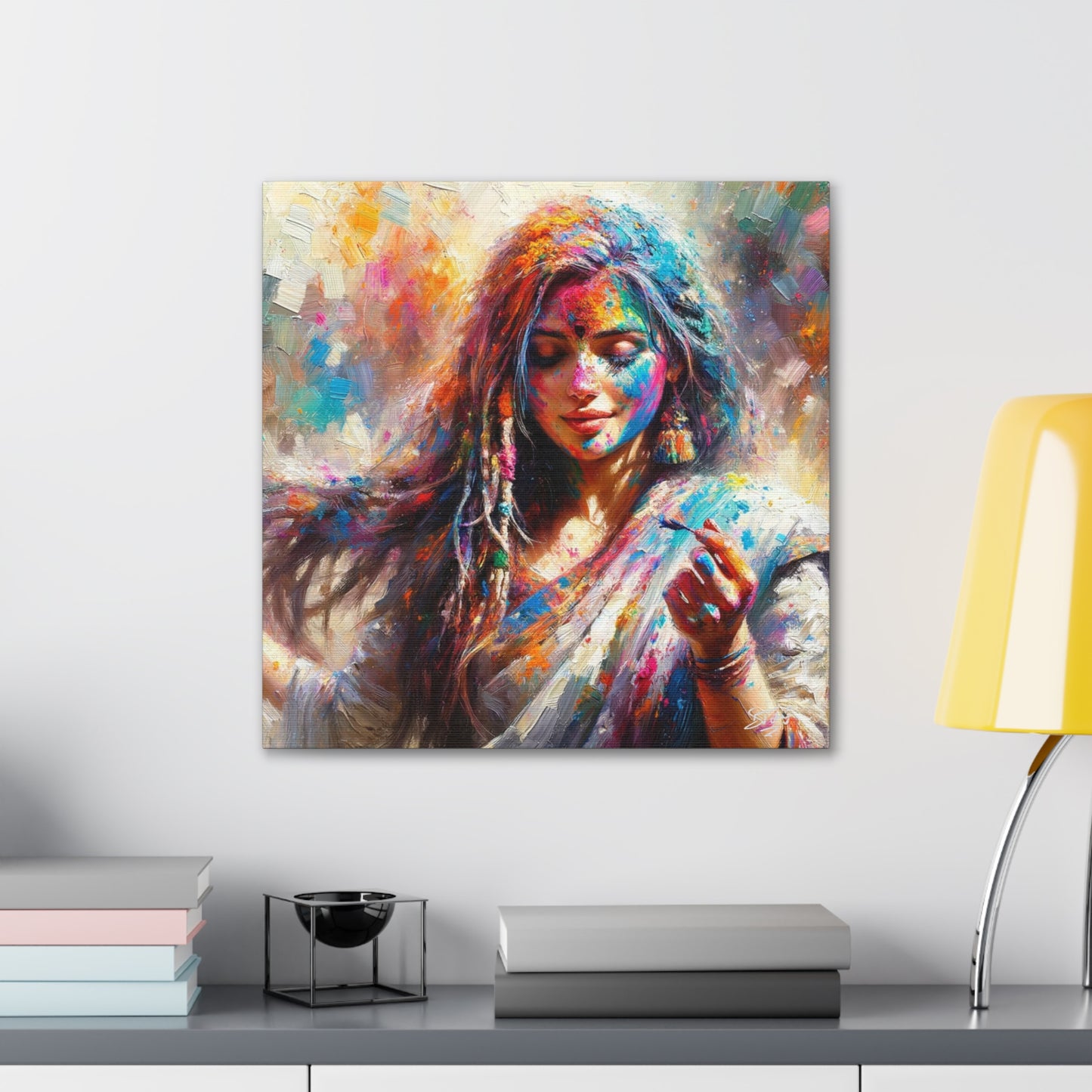 Art Print, Indo-Caribbean Woman, "Phagwa" Oil Finish, West Indian Ethnicity, Cultural, Heritage, Canvas Gallery Wrap