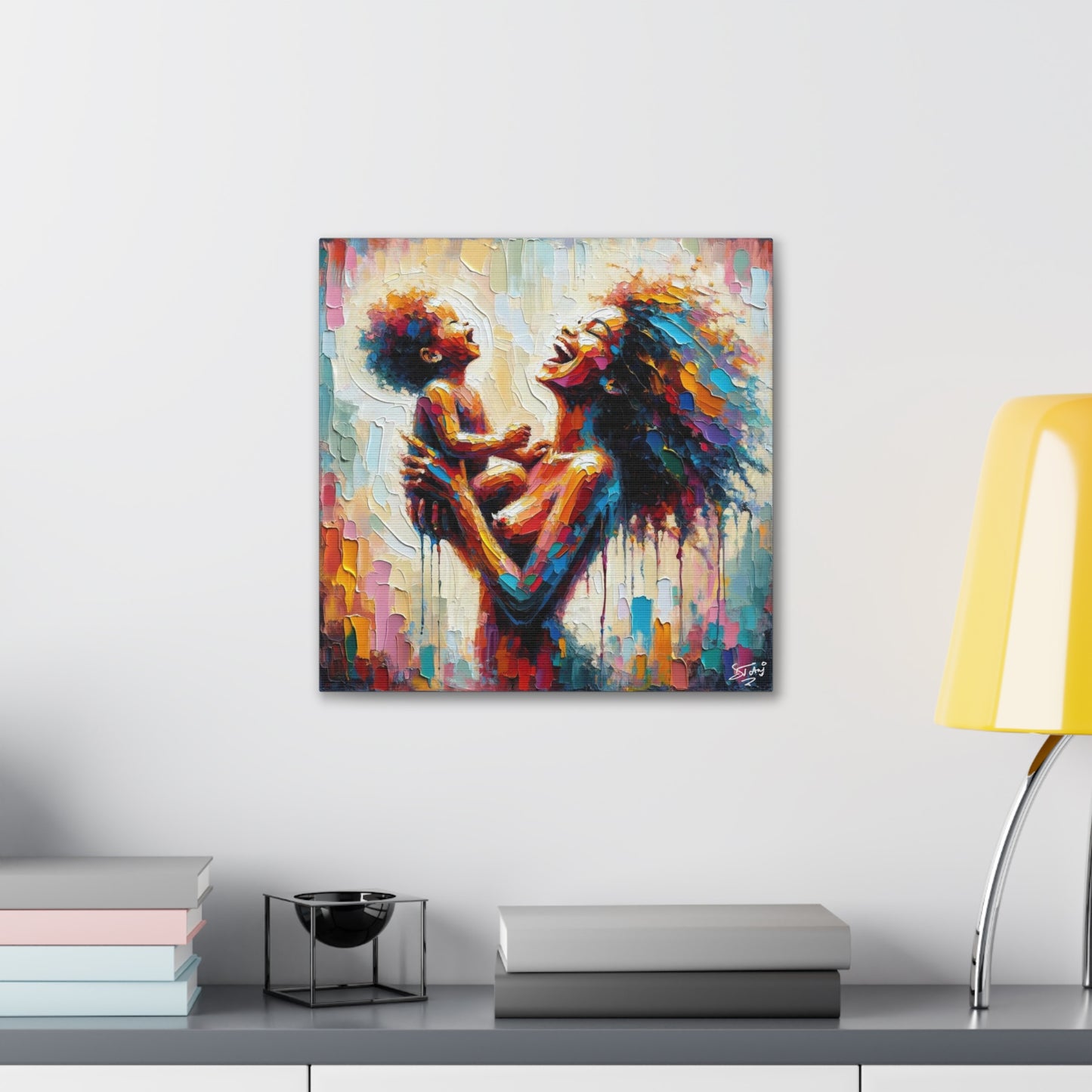 Art Print, Afro-Caribbean Woman & Child, Oil Finish, West Indian Ethnicity, Cultural, Heritage, Semi-Abstract, Canvas Gallery Wrap