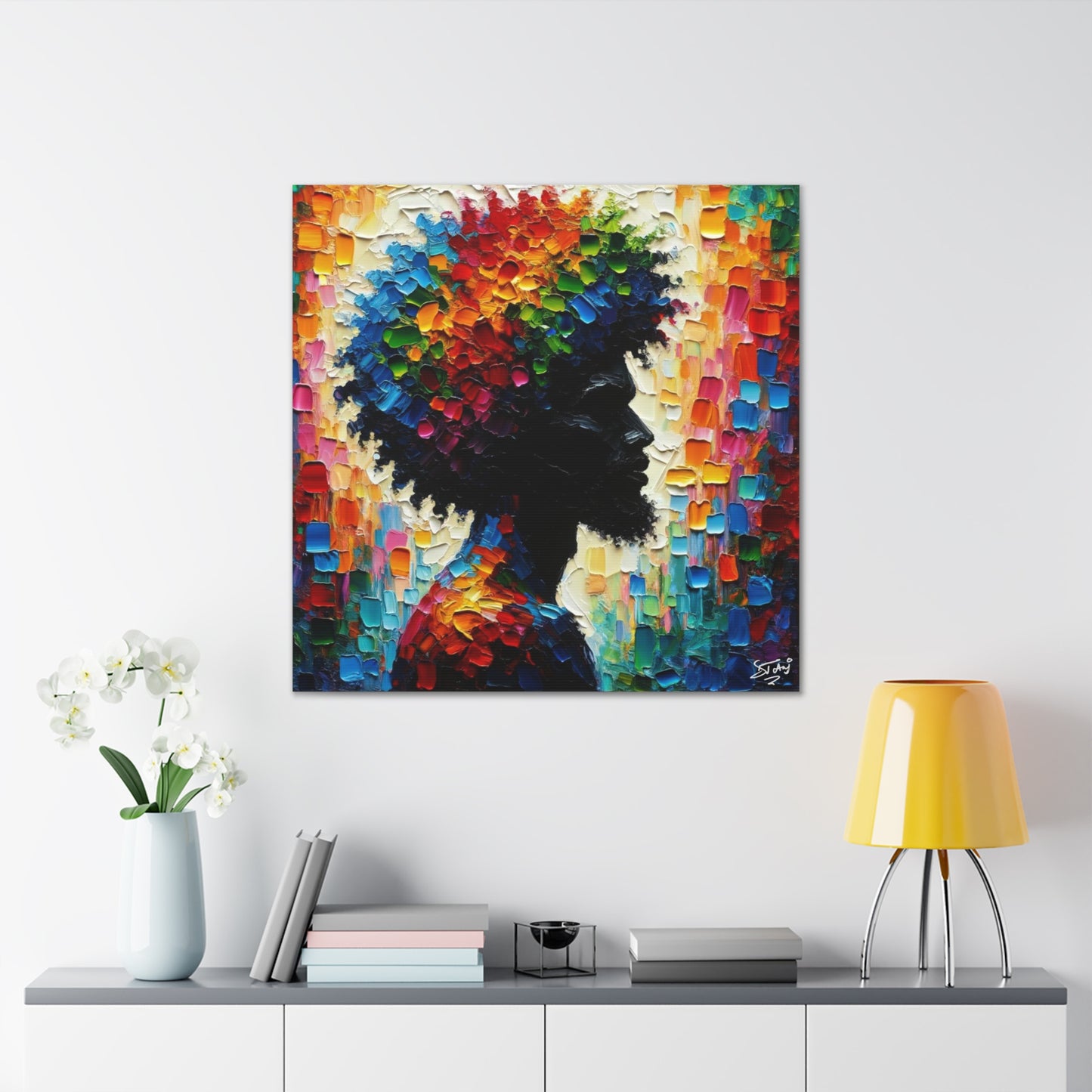 Art Print, Afro-Caribbean Man in Silhouette, Oil Finish, West Indian Ethnicity, Cultural, Heritage, Abstract, Canvas Gallery Wrap