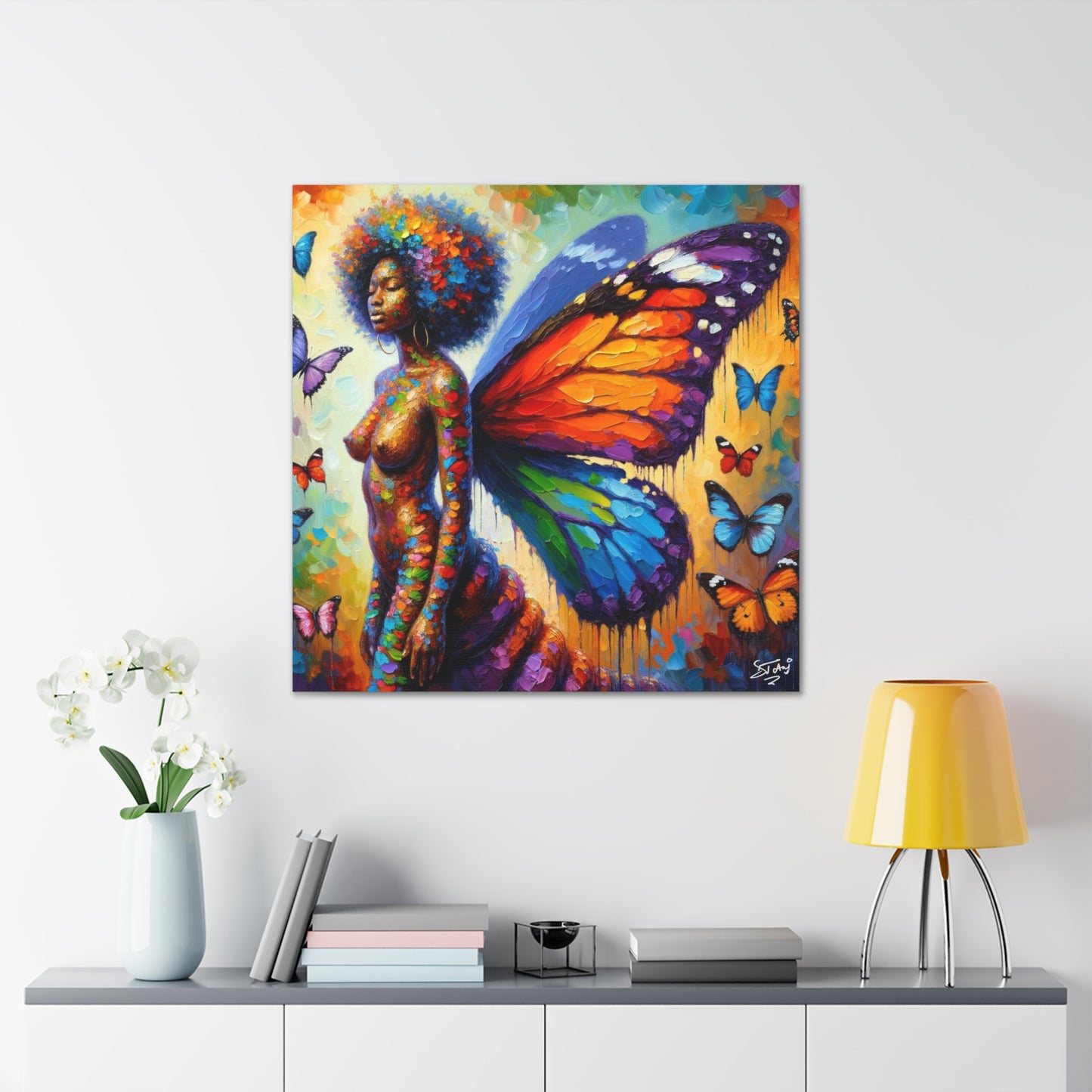 Art Print, Black Woman, "Change is Growth," Oil Finish, West Indian Ethnicity, Cultural, Heritage, Semi-Abstract, Canvas Gallery Wrap