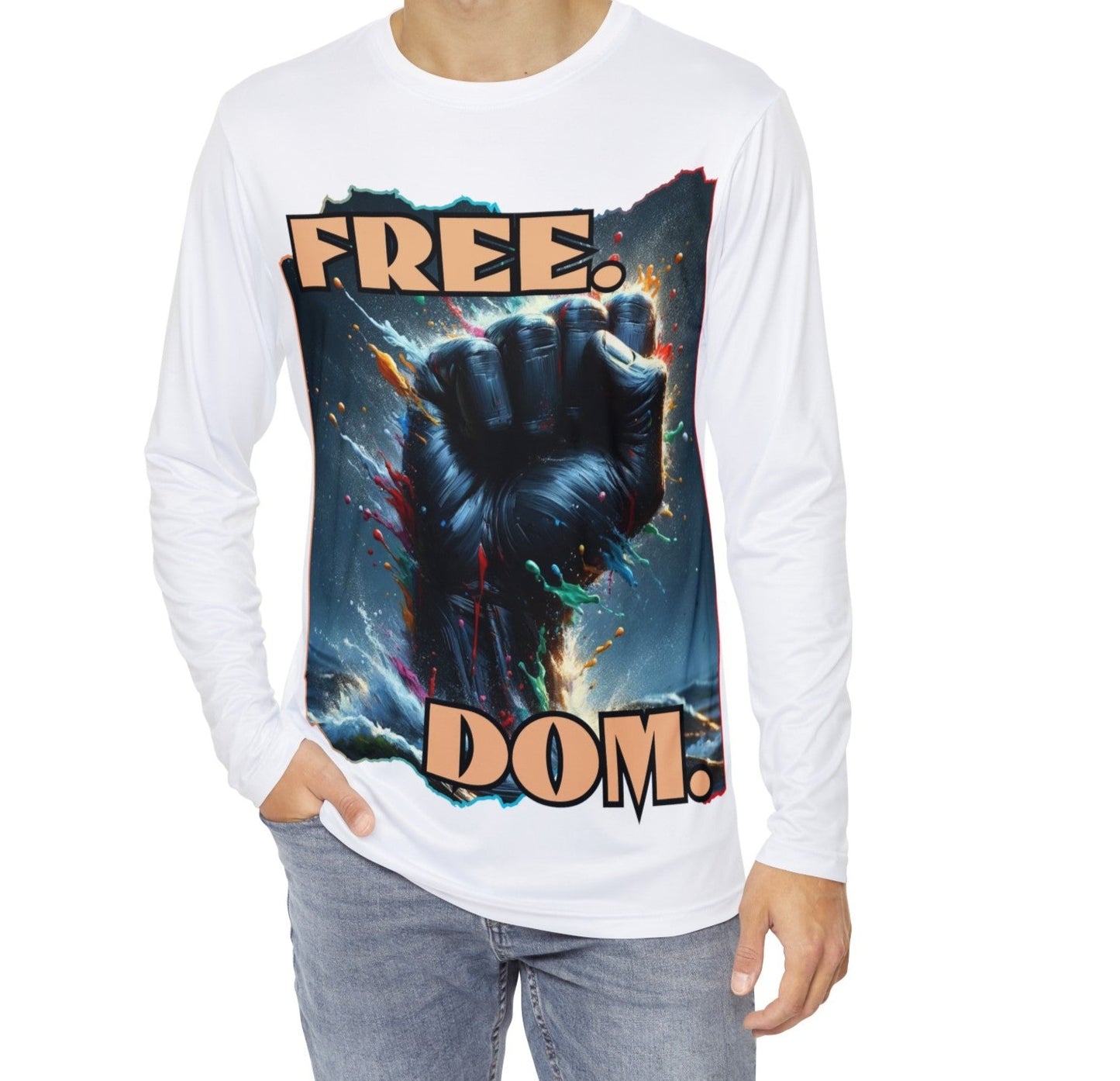 Men's Brushed Polyester Long Sleeve Shirt (AOP) "FREE.DOM."