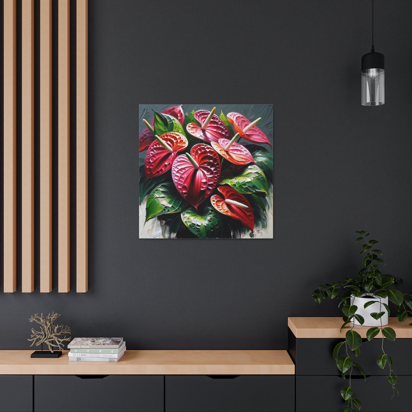 Print of Anthurium flowers with a vibrant, oil-painted finish, Canvas Gallery Wraps