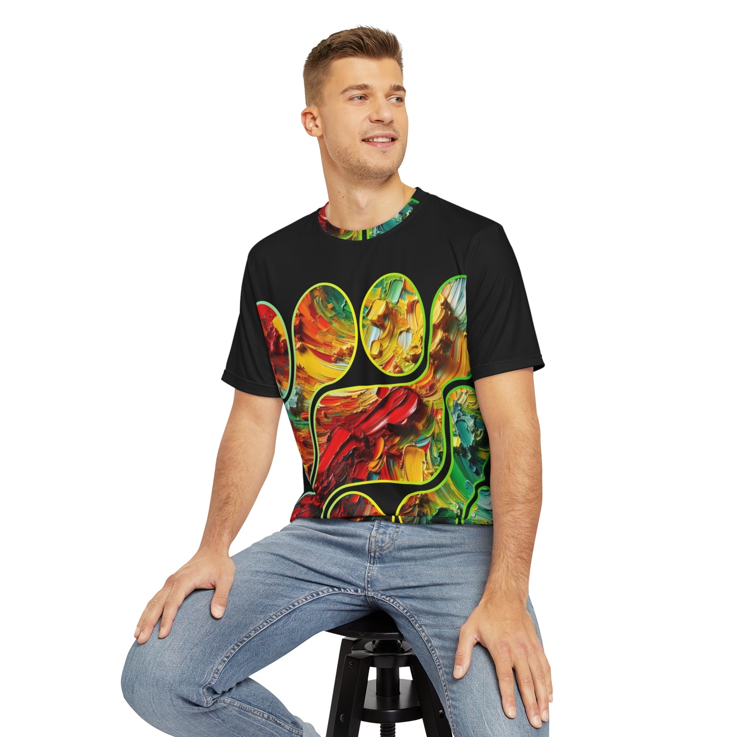 Men's Brushed Polyester Short Sleeve Tee (AOP), "Abstract Paint Print"