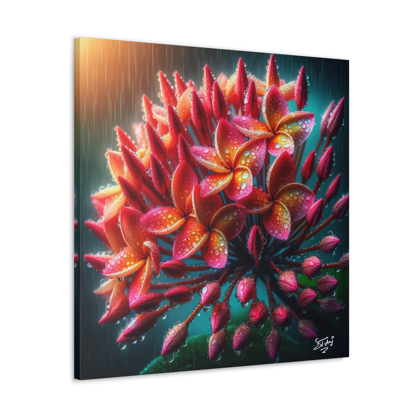 Print #2 of Ixora Flower in The Rain, Caribbean, Vibrant and Vivid Colors of Ixora flowers, Trinidad and Tobago, Canvas Gallery Wraps