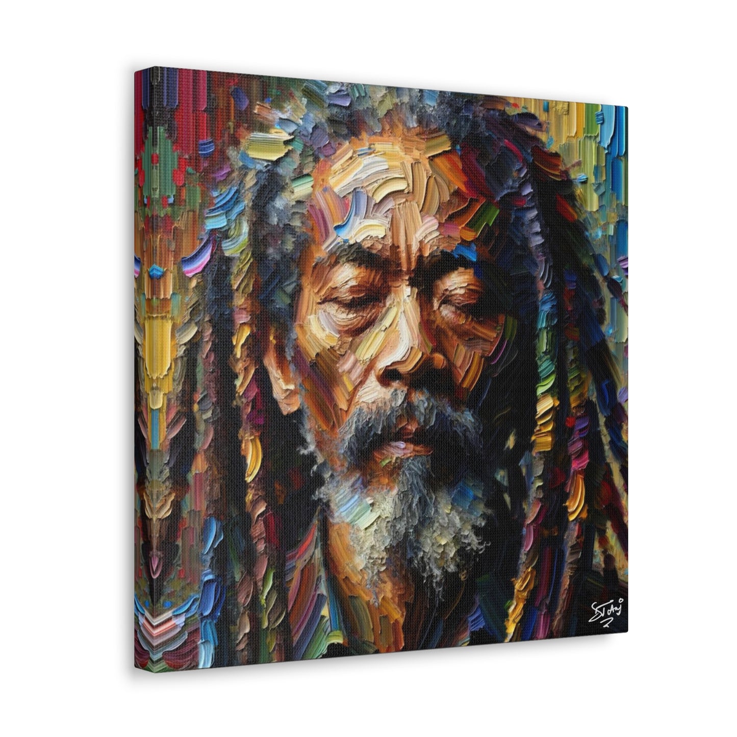 Art Print, Trini Rastaman, Oil Finish, West Indian Ethnicity, Cultural, Heritage, Semi-Abstract, Canvas Gallery Wrap