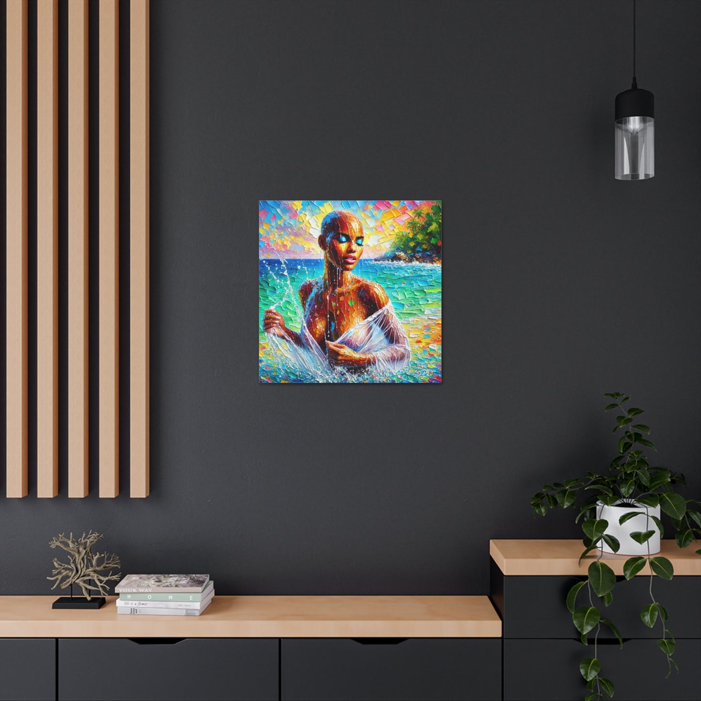 Art Print, Afro-Caribbean Woman, "Sea Bath" Abstract, Oil Finish, West Indian Ethnicity, Cultural, Heritage, Abstract, Canvas Gallery Wrap